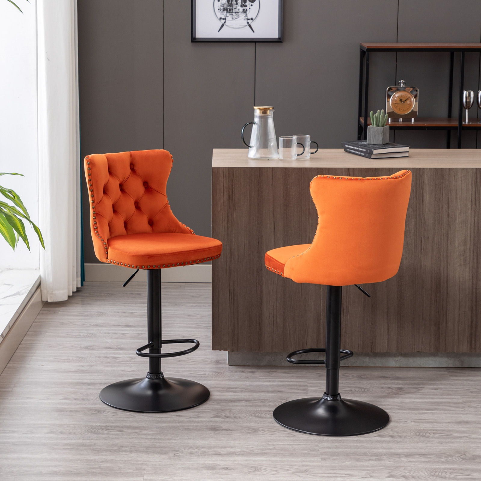 Swivel Velvet Barstools Adjusatble Seat Height, Modern Upholstered Bar Stools With Backs Comfortable Tufted For Home Pub And Kitchen Island (Set of 2) - Best Buy Furniture