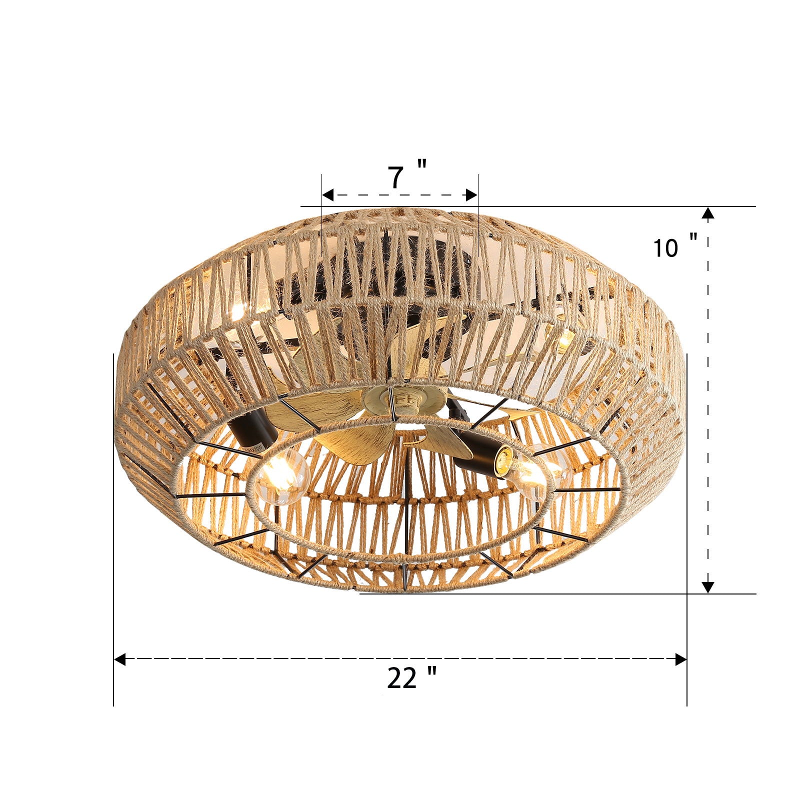 20" New Boho Caged Ceiling Fan With Enclosed Rattan 6 Speeds Remote Control Reversible Dc Motor For Living Room - Rattan - Best Buy Furniture
