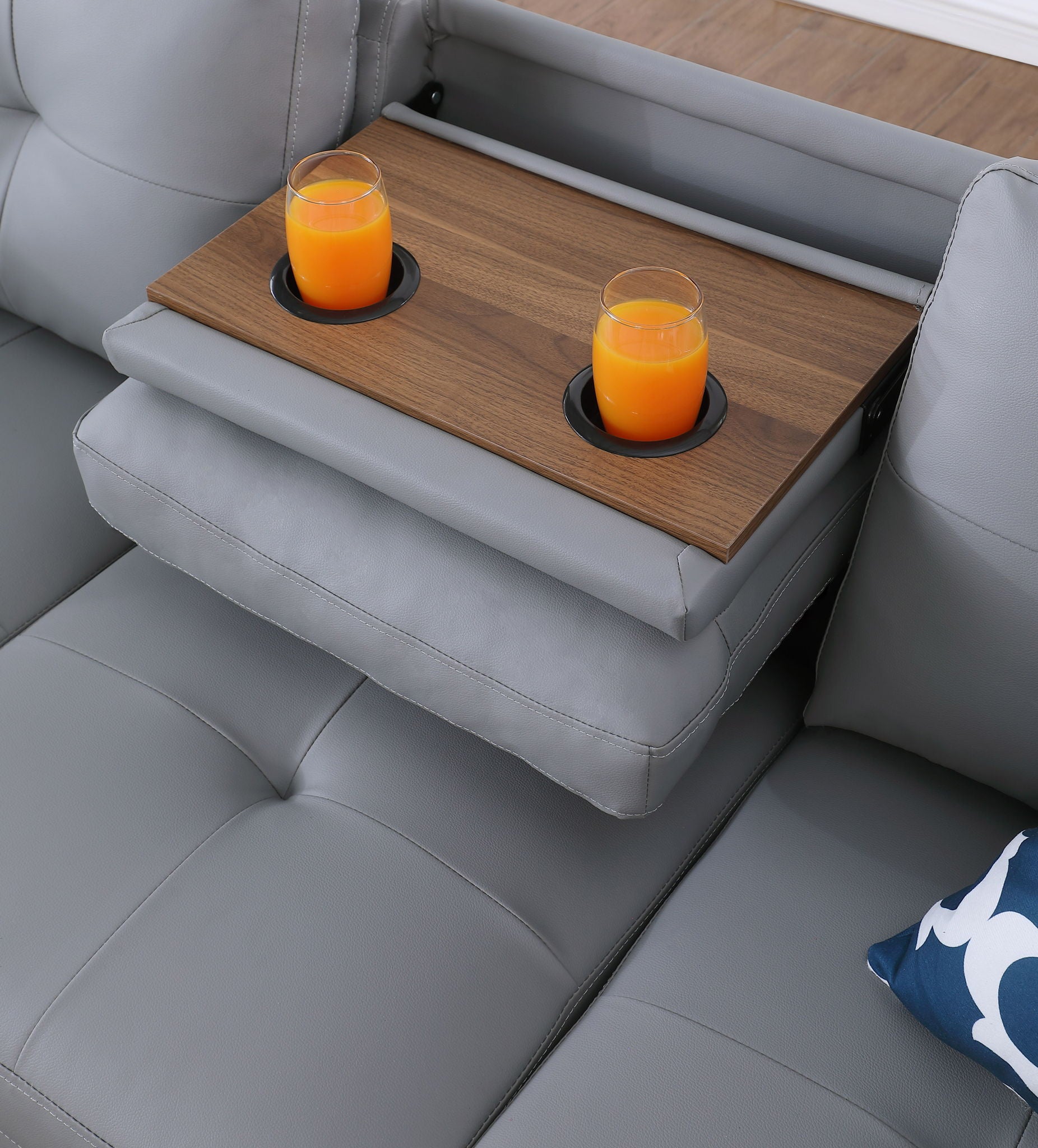 Irine - Faux Leather Sectional Sofa With Ottoman - Gray - Best Buy Furniture