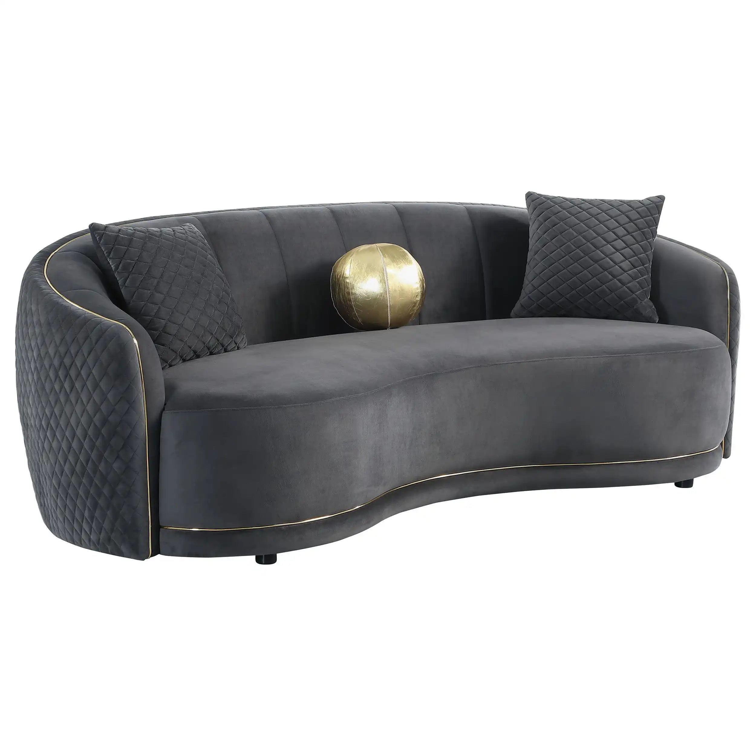 Brookside - Velvet Upholstered Curved Sofa - Dark Gray - Best Buy Furniture
