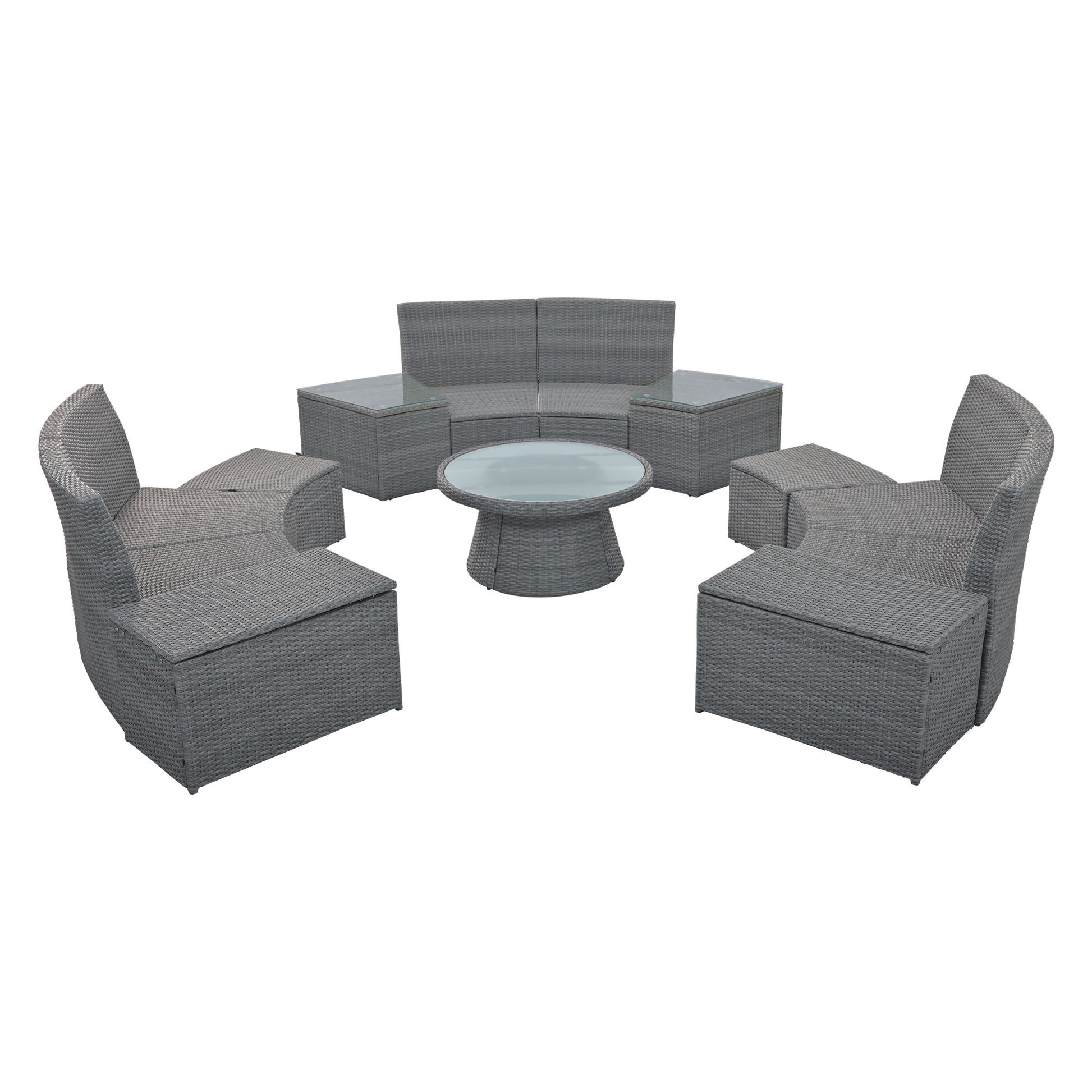 10 Piece Outdoor Sectional Half Round Patio Rattan Sofa Set - Best Buy Furniture