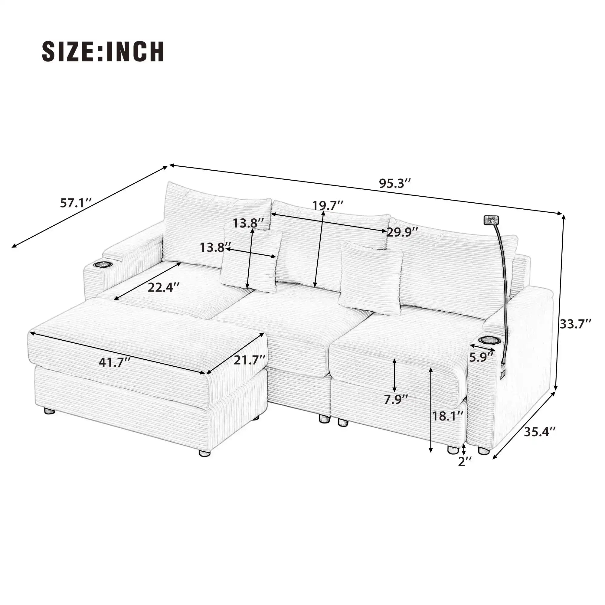 Modern 3-Seater Sectional Sofa with Storage, Ottoman, USB Ports, Beige - Best Buy Furniture