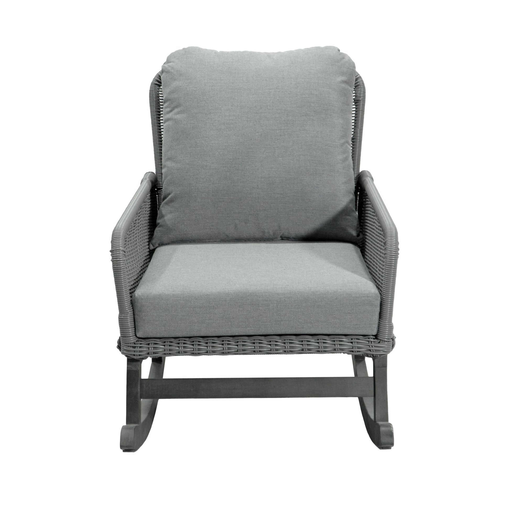 Modern 3 Piece Outdoor Seating Set With Cushioned Rattan Rocking Chairs And Wooden Accent Table - Best Buy Furniture