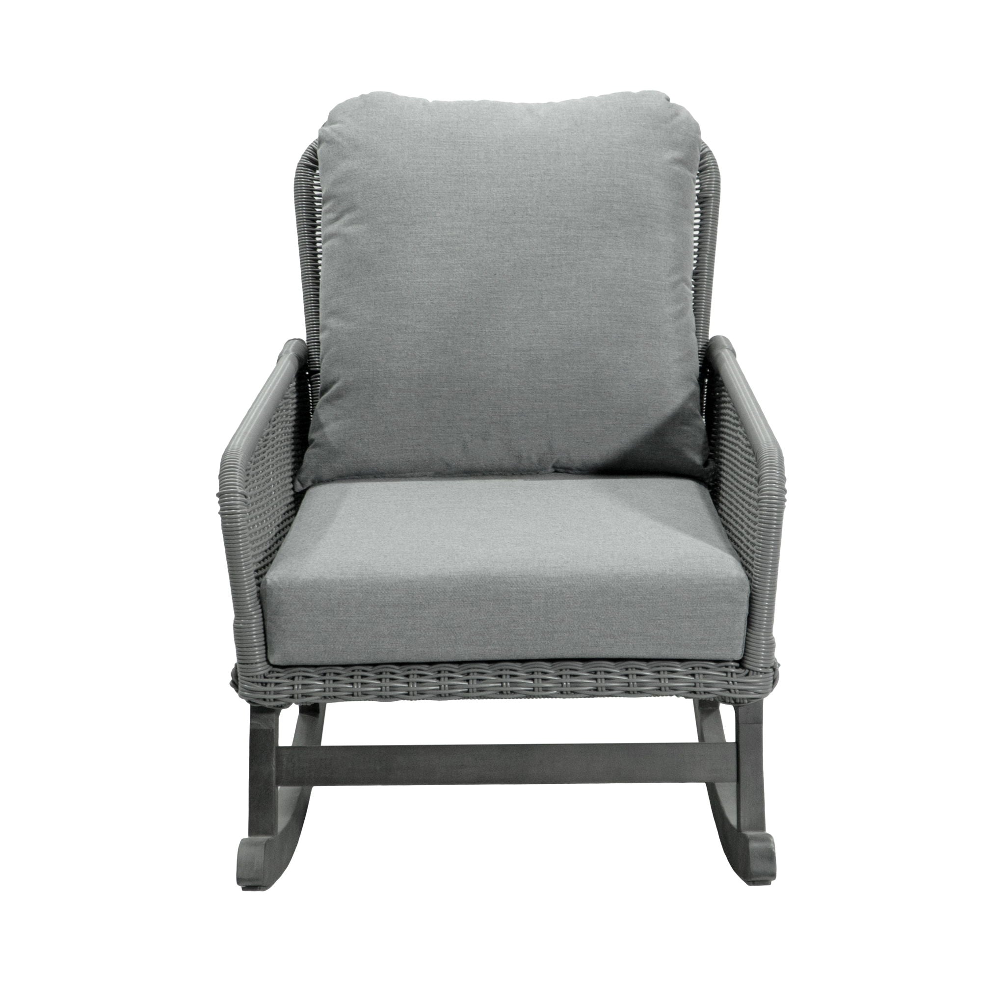 Modern 3 Piece Outdoor Seating Set With Cushioned Rattan Rocking Chairs And Wooden Accent Table - Best Buy Furniture