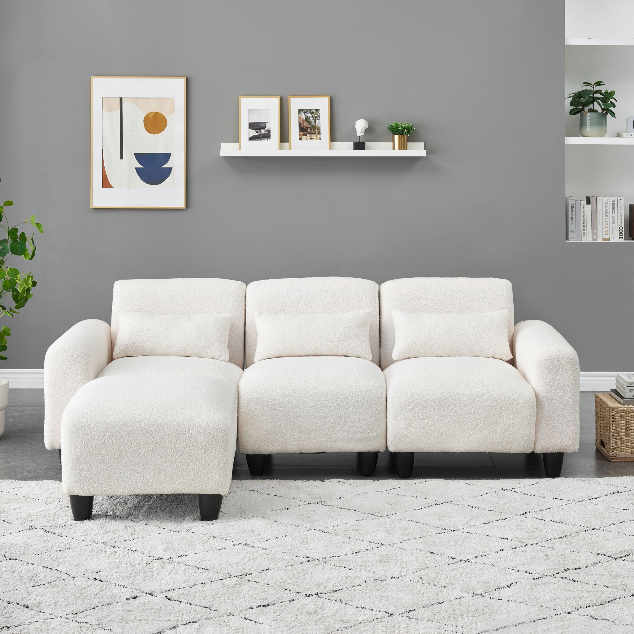 Teddy Fleece Creative Sofa Can Be Assembled Into A Two-Seater Sofa Plus A Single Couch With Three Waist Pillows To Perfectly Stretch Your Waist For Small Apartment Bedroom Spaces - Best Buy Furniture