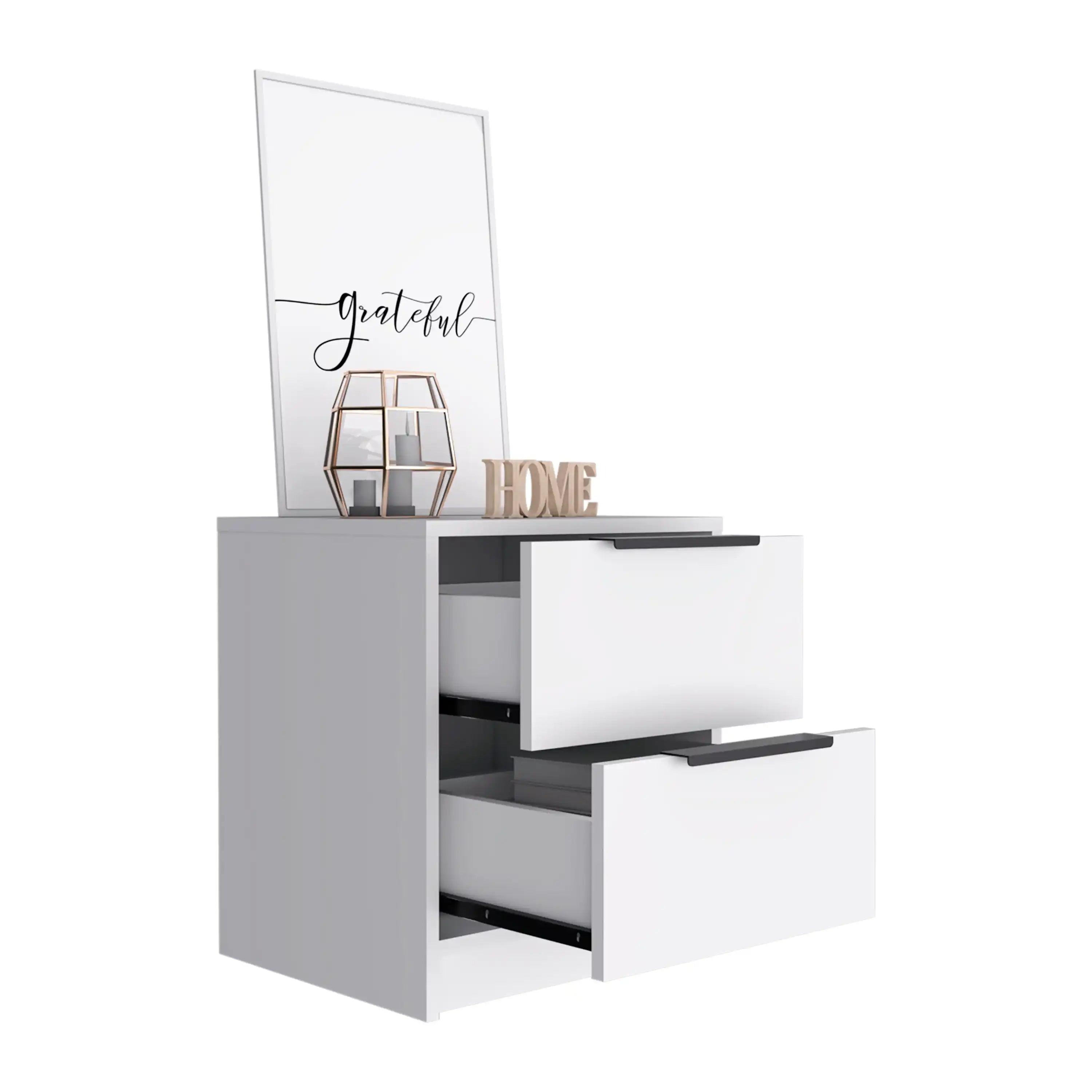 Nightstand Cervants, Two Drawers, Metal Handle, White Finish - Best Buy Furniture