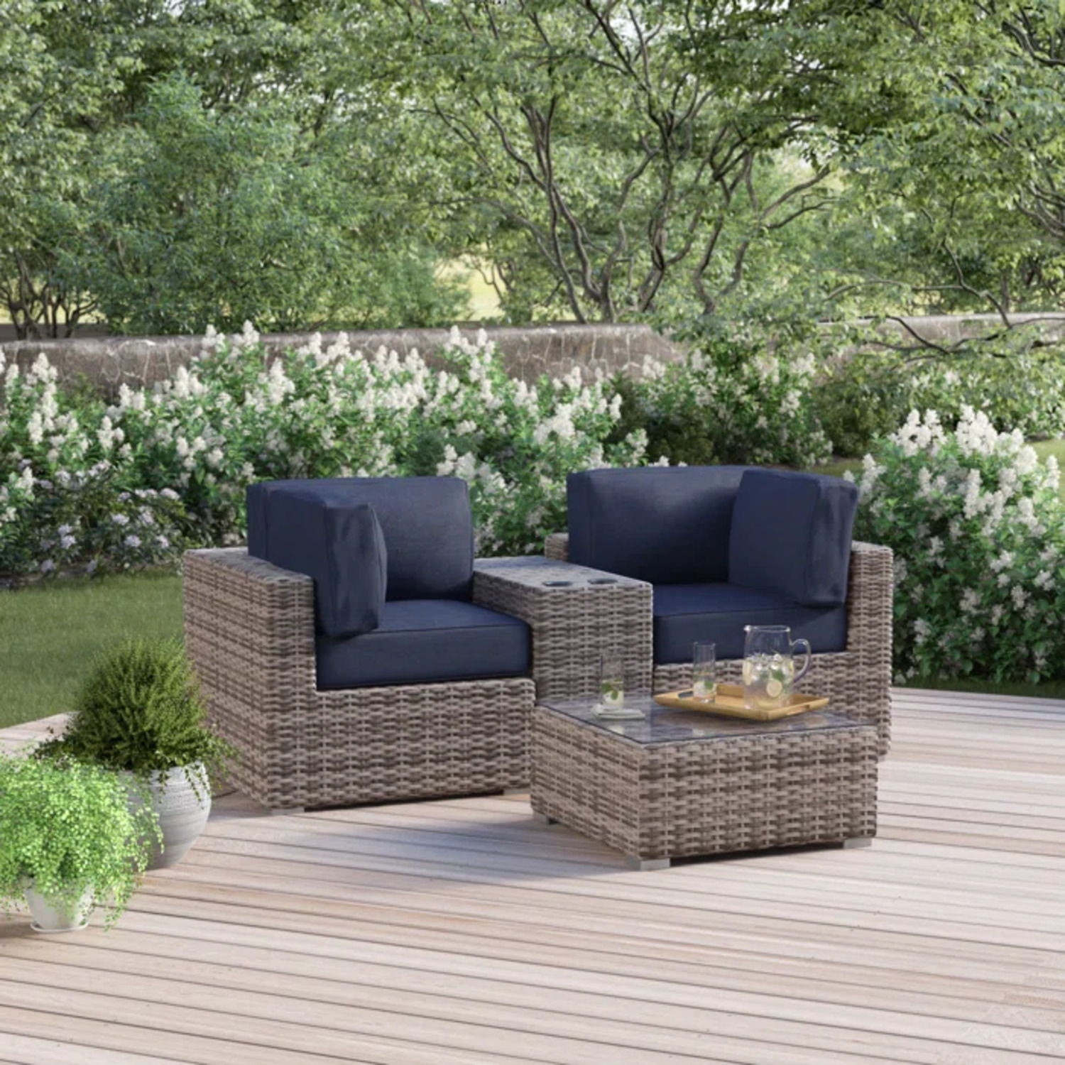 Wicker Seating Group Set With Table And Cushions - Best Buy Furniture