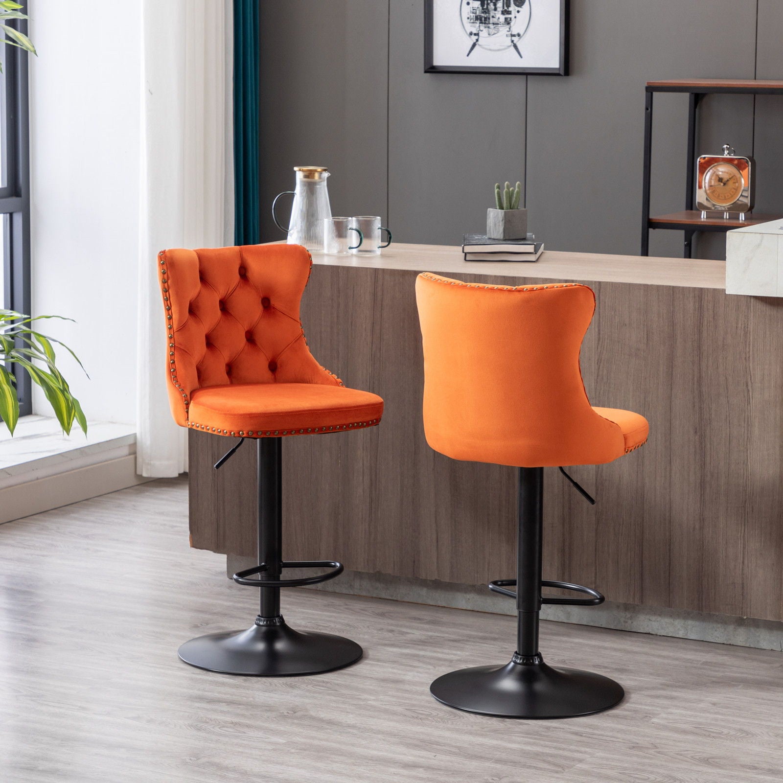 Swivel Velvet Barstools Adjusatble Seat Height, Modern Upholstered Bar Stools With Backs Comfortable Tufted For Home Pub And Kitchen Island (Set of 2) - Best Buy Furniture