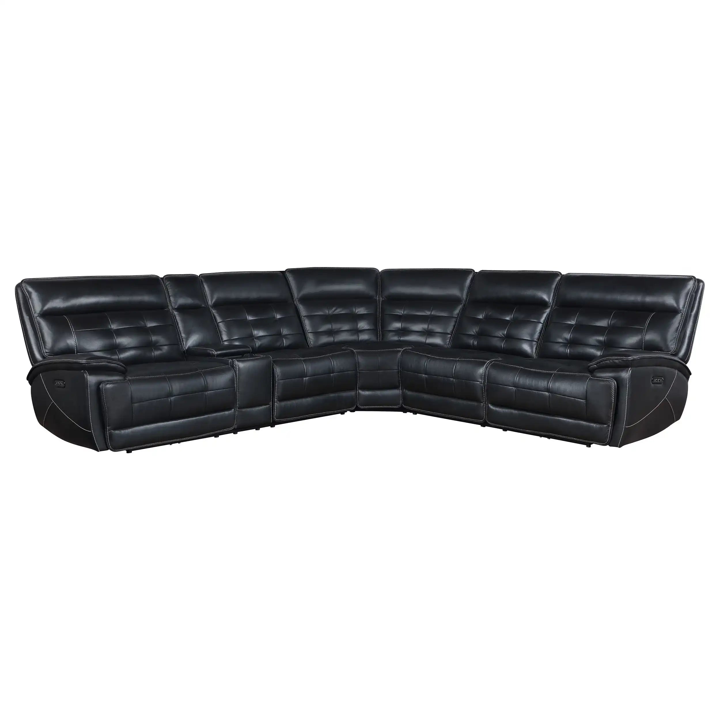 Hewitt - Leather Upholstered Power Reclining Sectional - Black - Best Buy Furniture