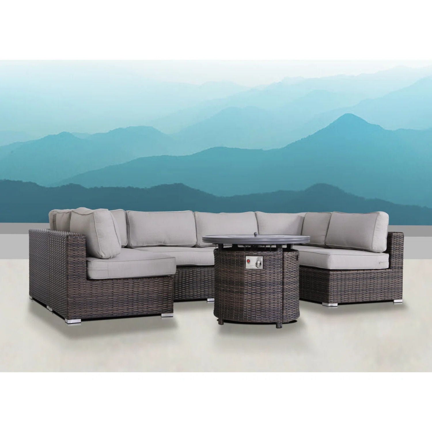 Wicker Outdoor Lounge Set With Cushions And Fire Pit - Best Buy Furniture