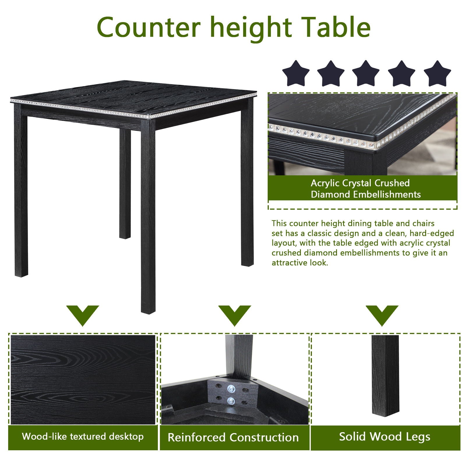 5 Pieces Counter Height Table Set, Kitchen Table With Square Table And 4 Upholstered Chairs - Best Buy Furniture