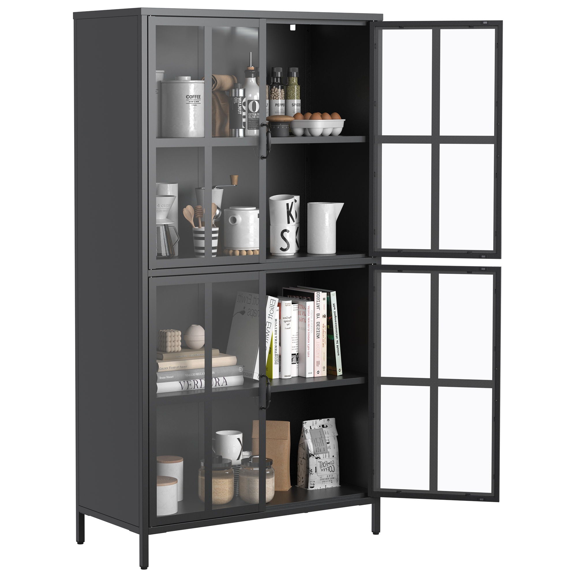 Premium Metal Storage Cabinet With Tempered Glass Doors, Adjustable Shelves, And Anti Tipping Device - Black - Best Buy Furniture