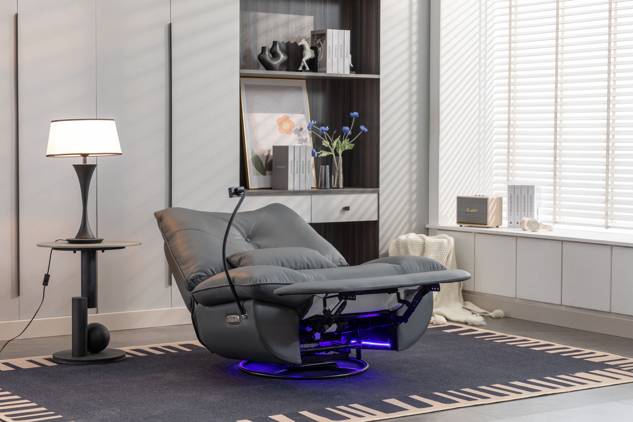 270 Swivel Glider Recliner Chair, Power Recliner Rocking Chair, USB Port Charge For Nursery Chair With Atmosphere Lamp For Living Room Bedroom Apartment - Best Buy Furniture