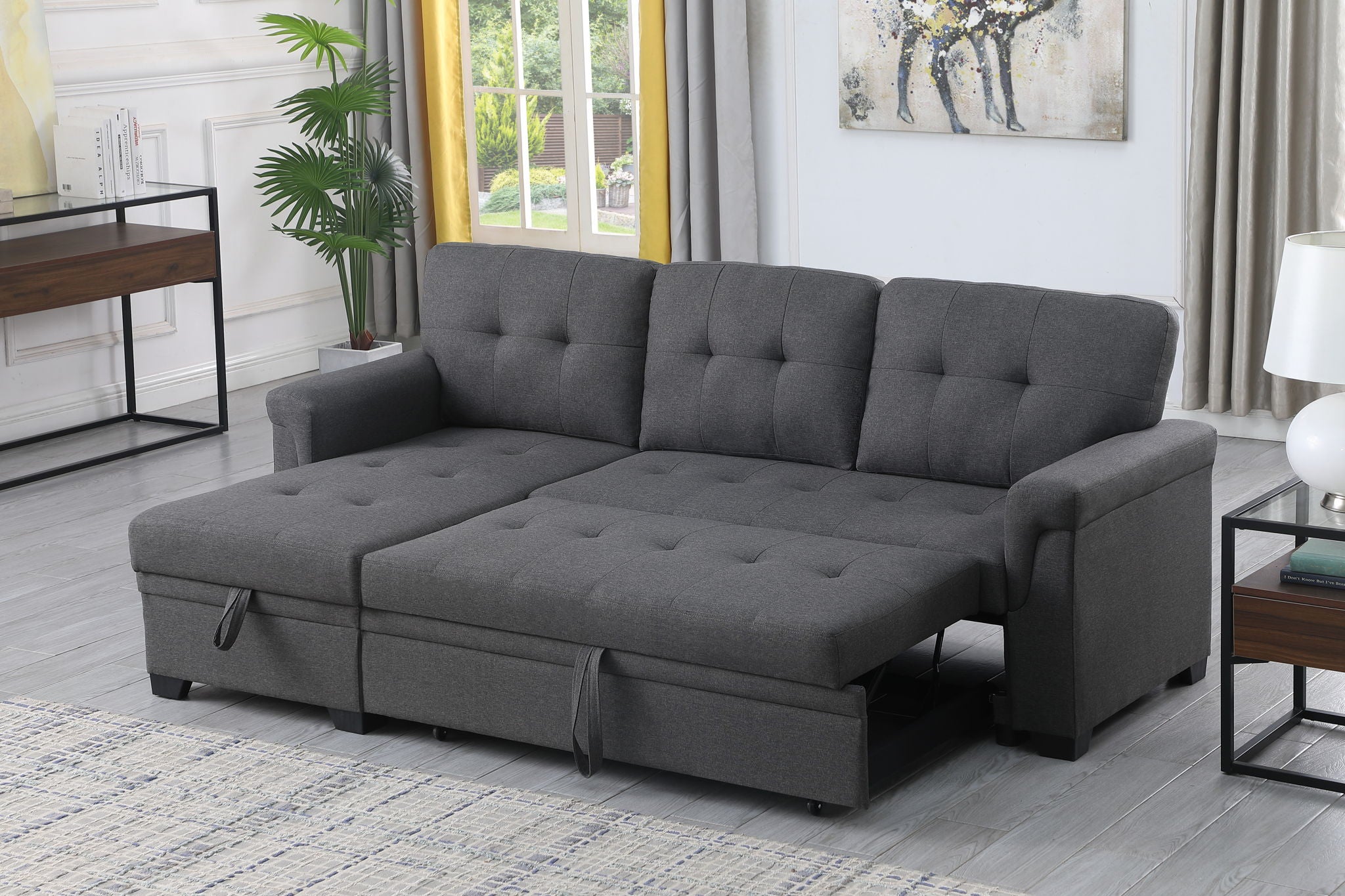 Lucca - Linen Reversible Sleeper Sectional Sofa With Storage Chaise - Best Buy Furniture