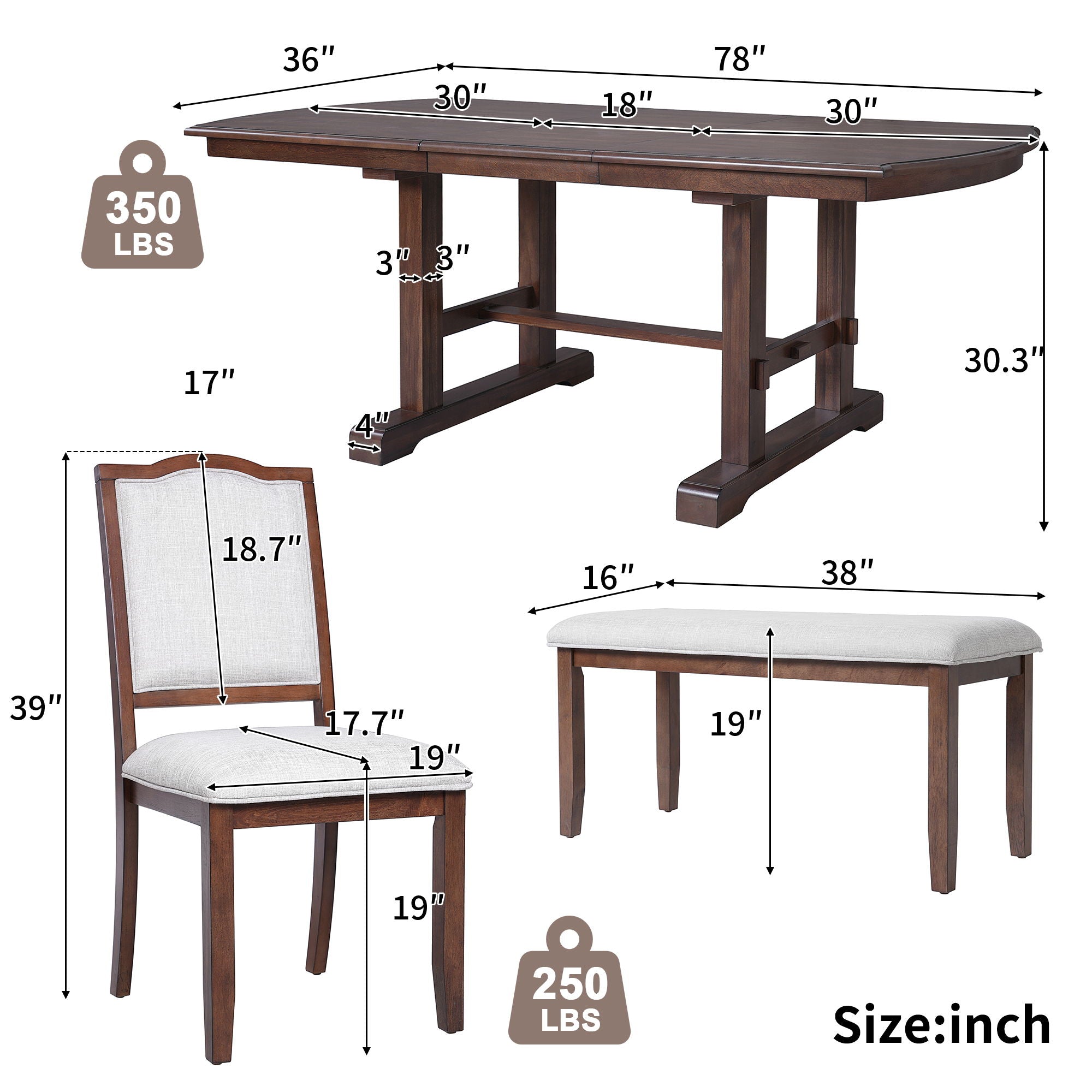 6 Piece Extendable Dining Table Set, Wood Table With Removable Leaf, 4 Upholstered Chairs And Bench - Cherry - Best Buy Furniture