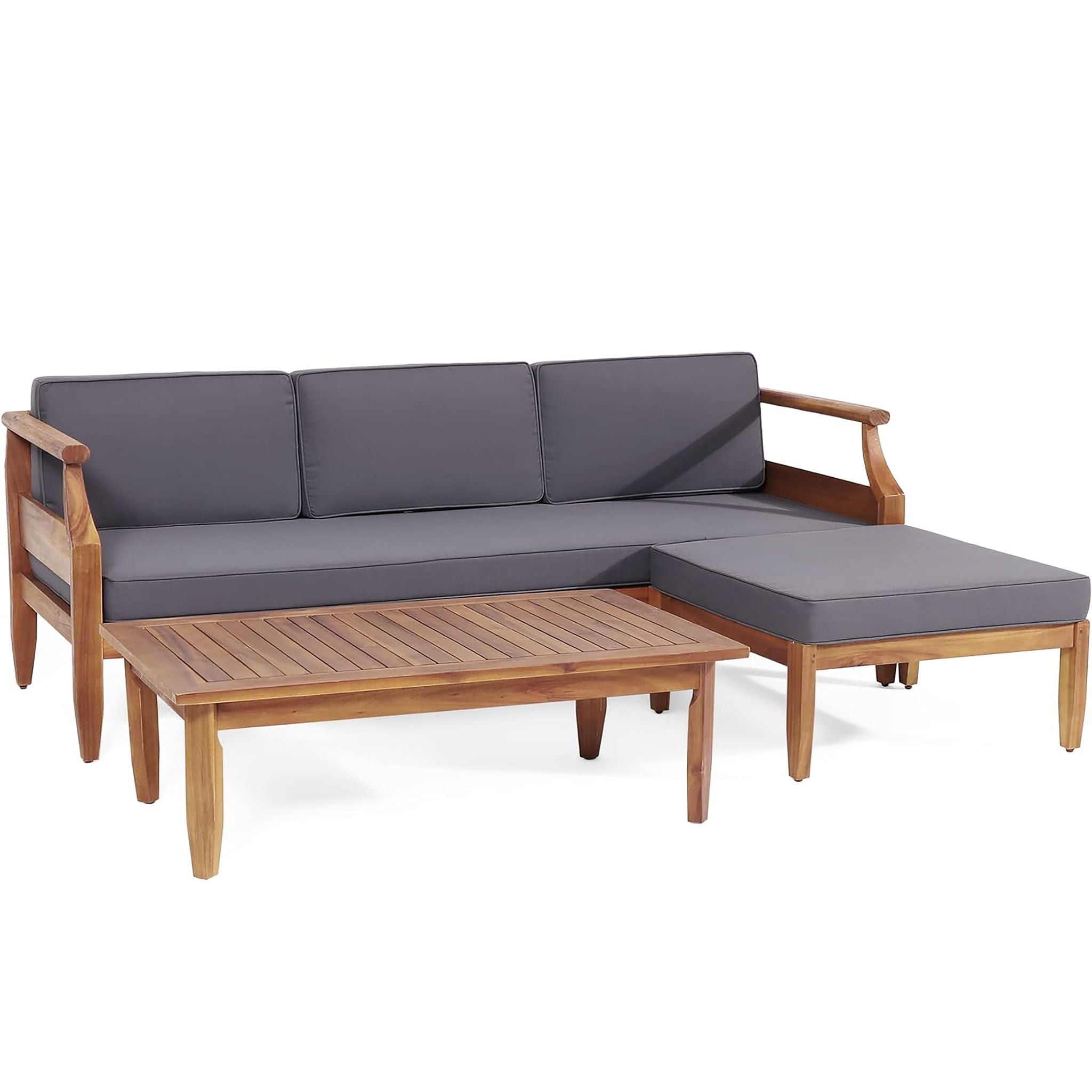 Bianca - Outdoor 3 Seater Sofa Chat Set With Ottoman - Teak - Best Buy Furniture