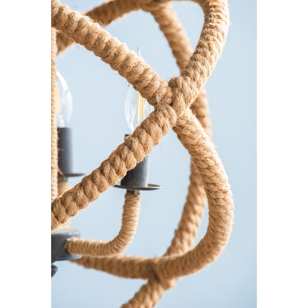 3 Light Farmhouse Chandelier, Rope Chandelier Globe Hanging Light Fixture With With Adjustable Chain For Kitchen, Bulb Not Included - Beige Brown - Best Buy Furniture