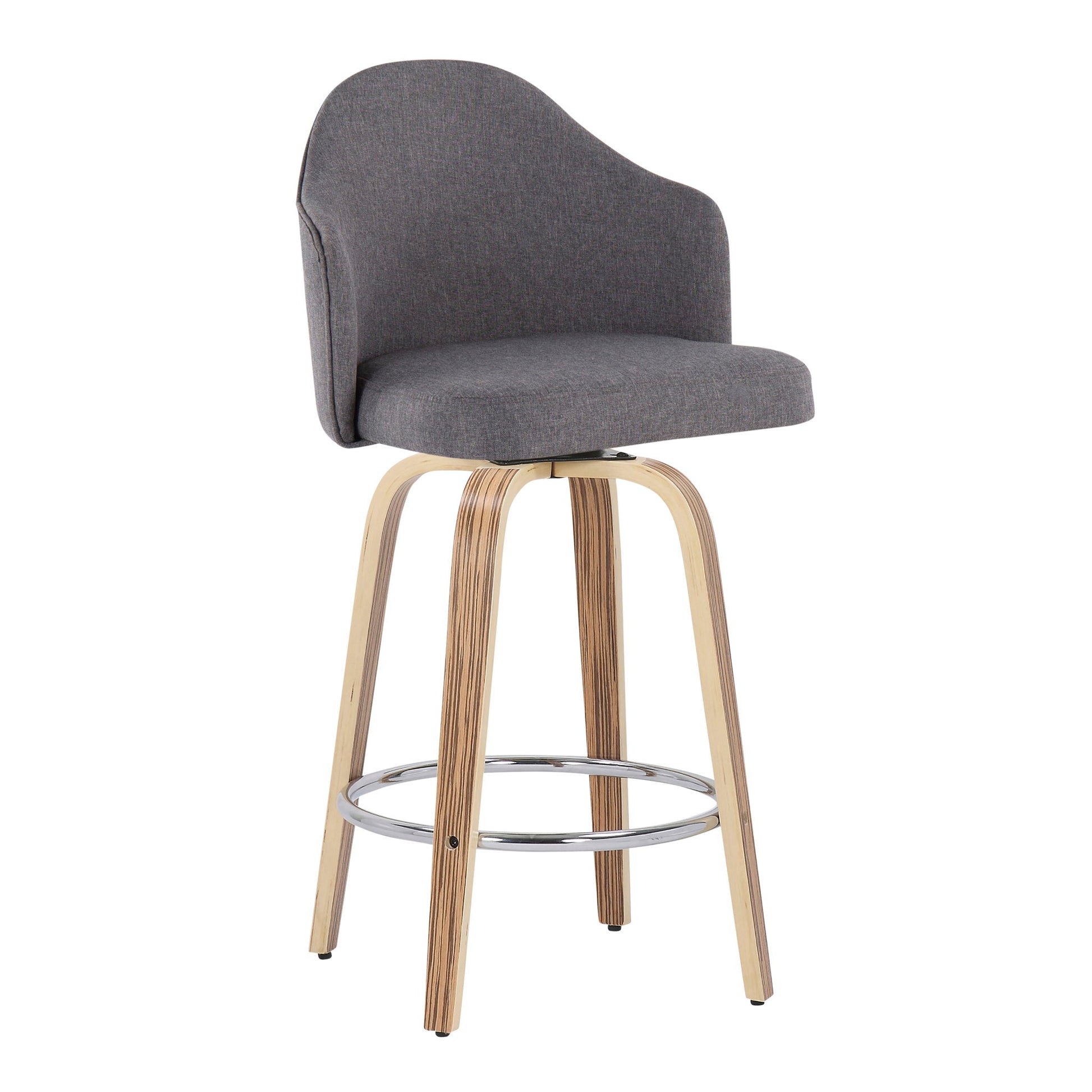 Ahoy - Mid-Century Modern Fixed Height Counter Stool With Zebra Legs / Round Chrome Footrest (Set of 2) - Gray - Best Buy Furniture