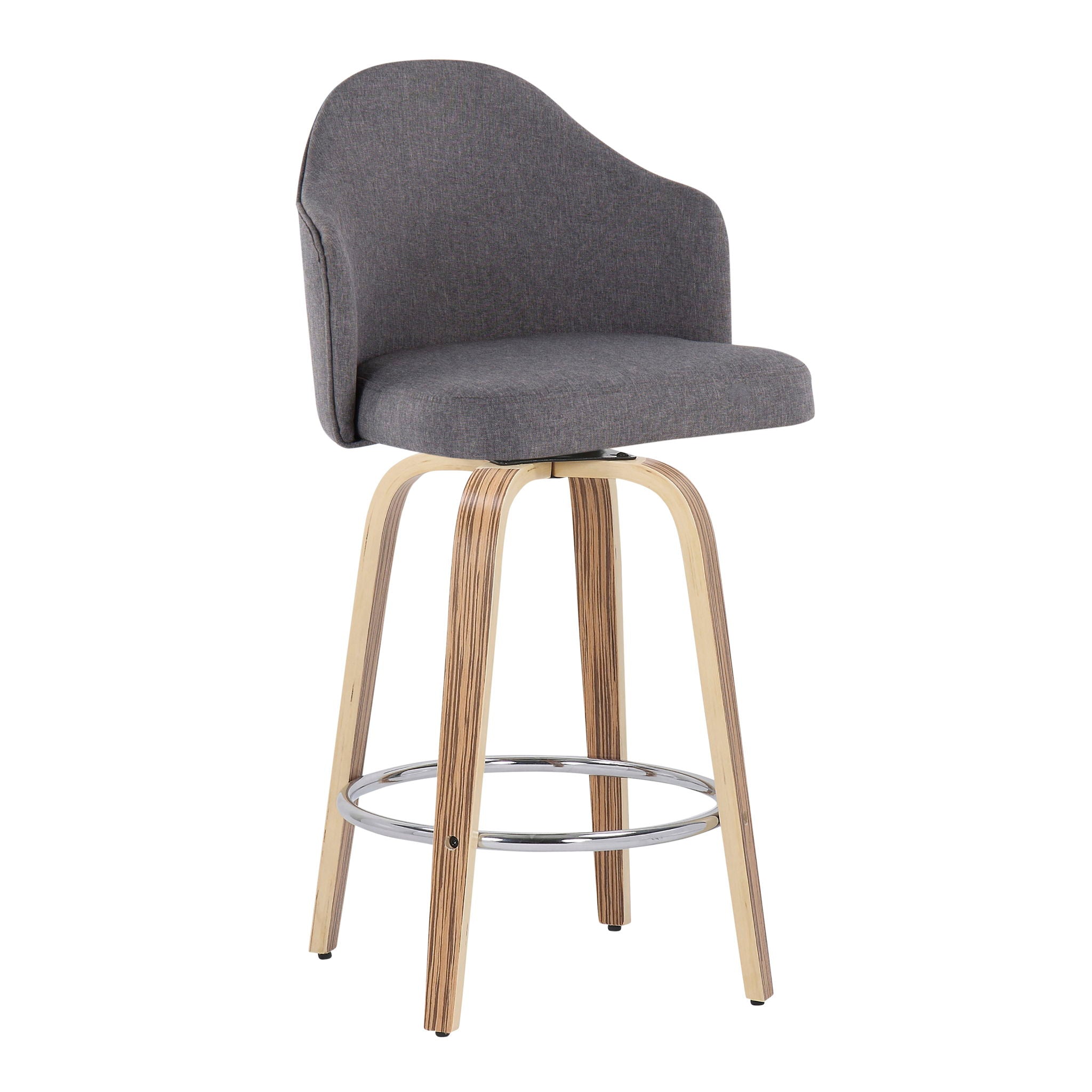 Ahoy - Mid-Century Modern Fixed Height Counter Stool With Zebra Legs / Round Chrome Footrest (Set of 2) - Gray - Best Buy Furniture