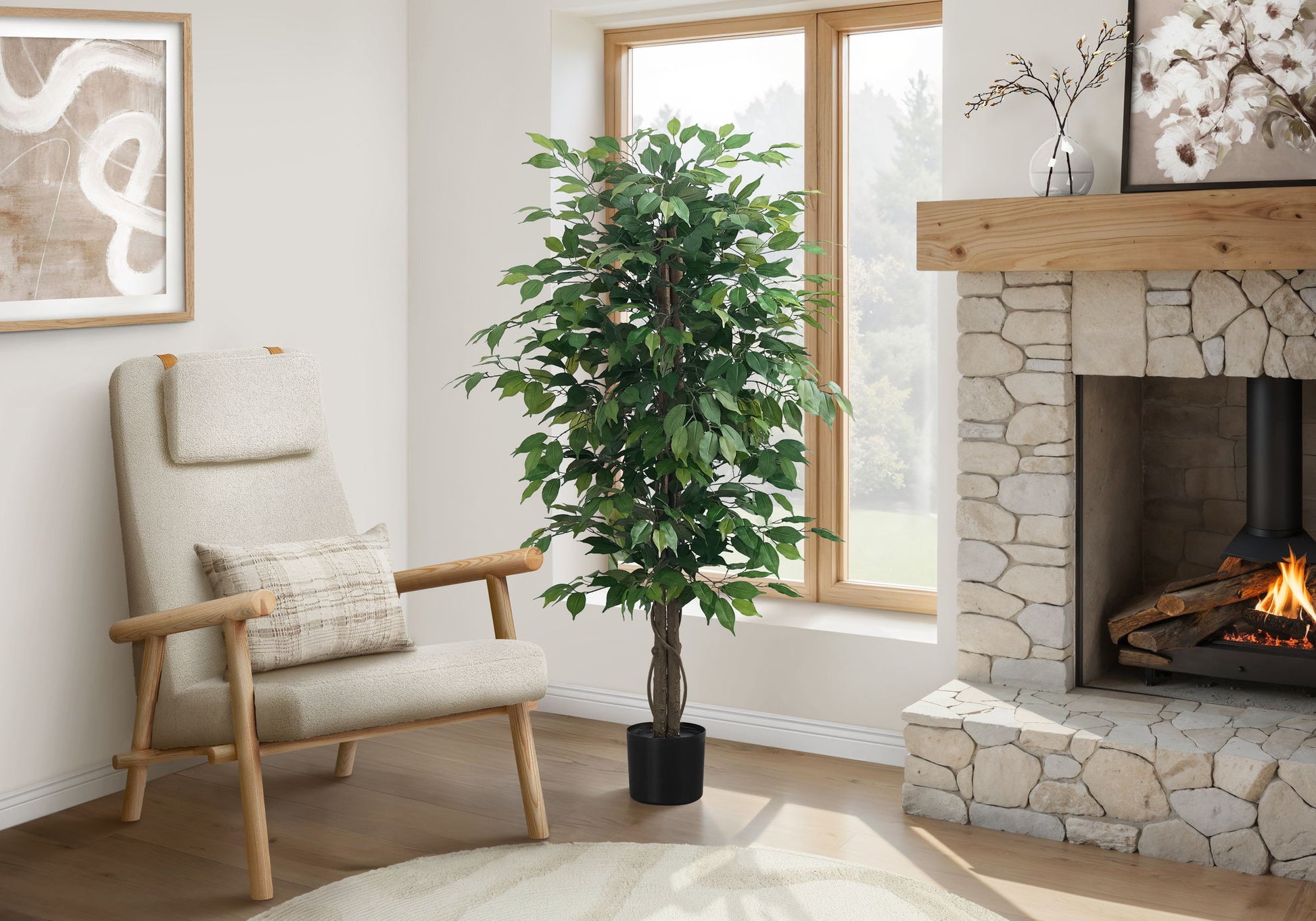 58" Tall, Artificial Plant, Ficus Tree, Indoor, Faux, Fake, Floor, Greenery, Potted, Decorative - Green / Black - Best Buy Furniture