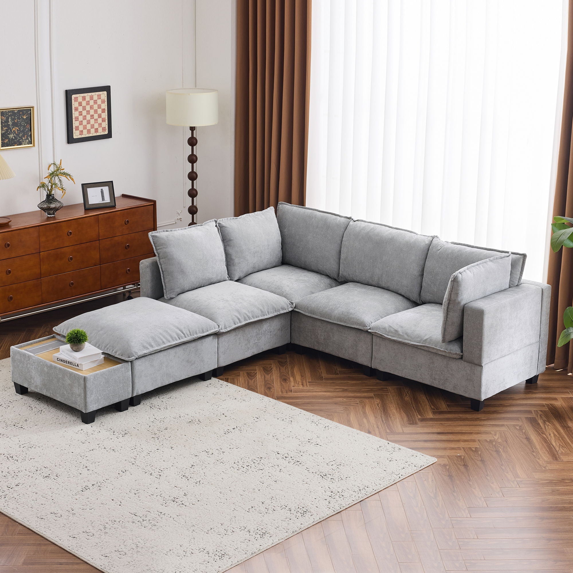 U-Shaped Sectional Modular Sofa With A Movable Ottoman, A Coffee Table With Hidden Charging Devices For Living Room - Best Buy Furniture