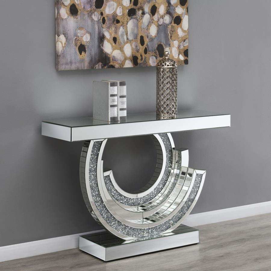 Imogen - Sculptural Mirrored Entryway Console Table - Silver - Best Buy Furniture