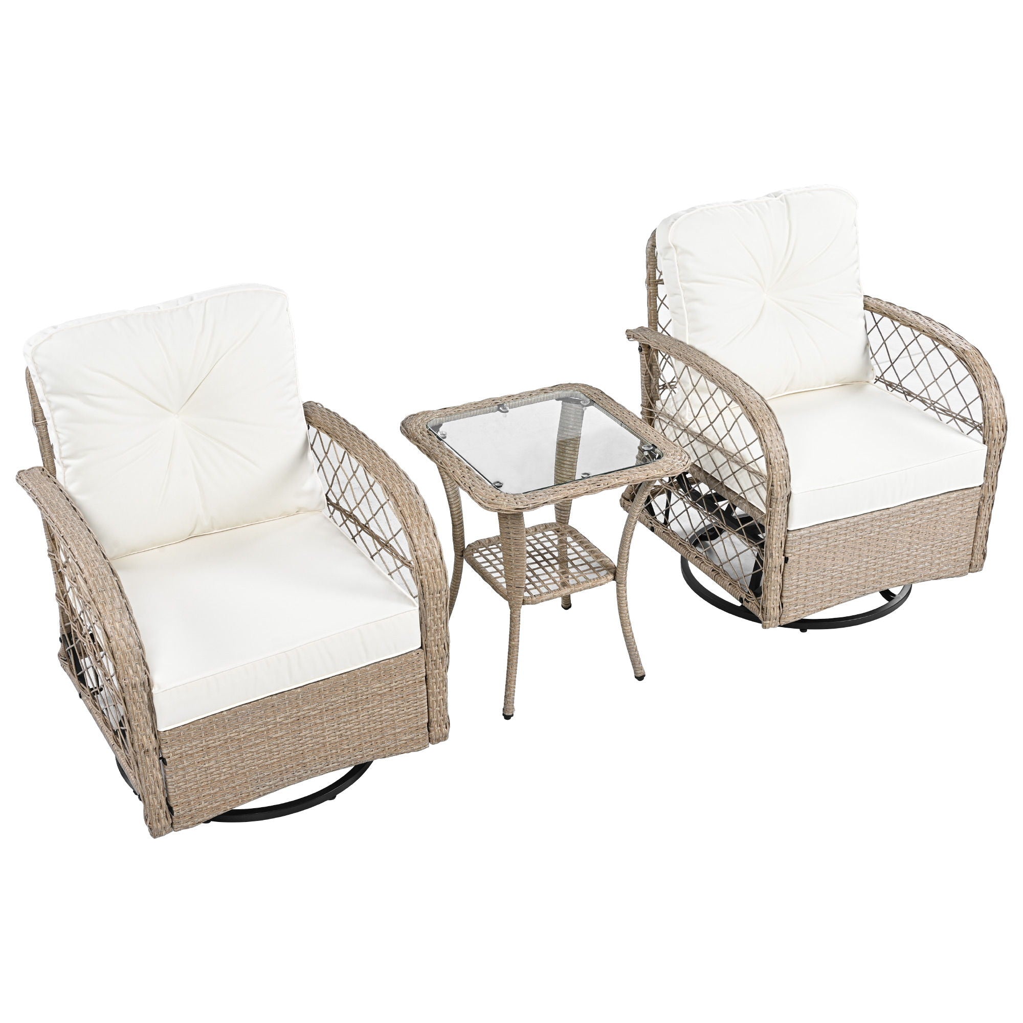 3 Piece Outdoor Chair & Table Set Chat Set, 2 Person Rattan Seating Group - Best Buy Furniture
