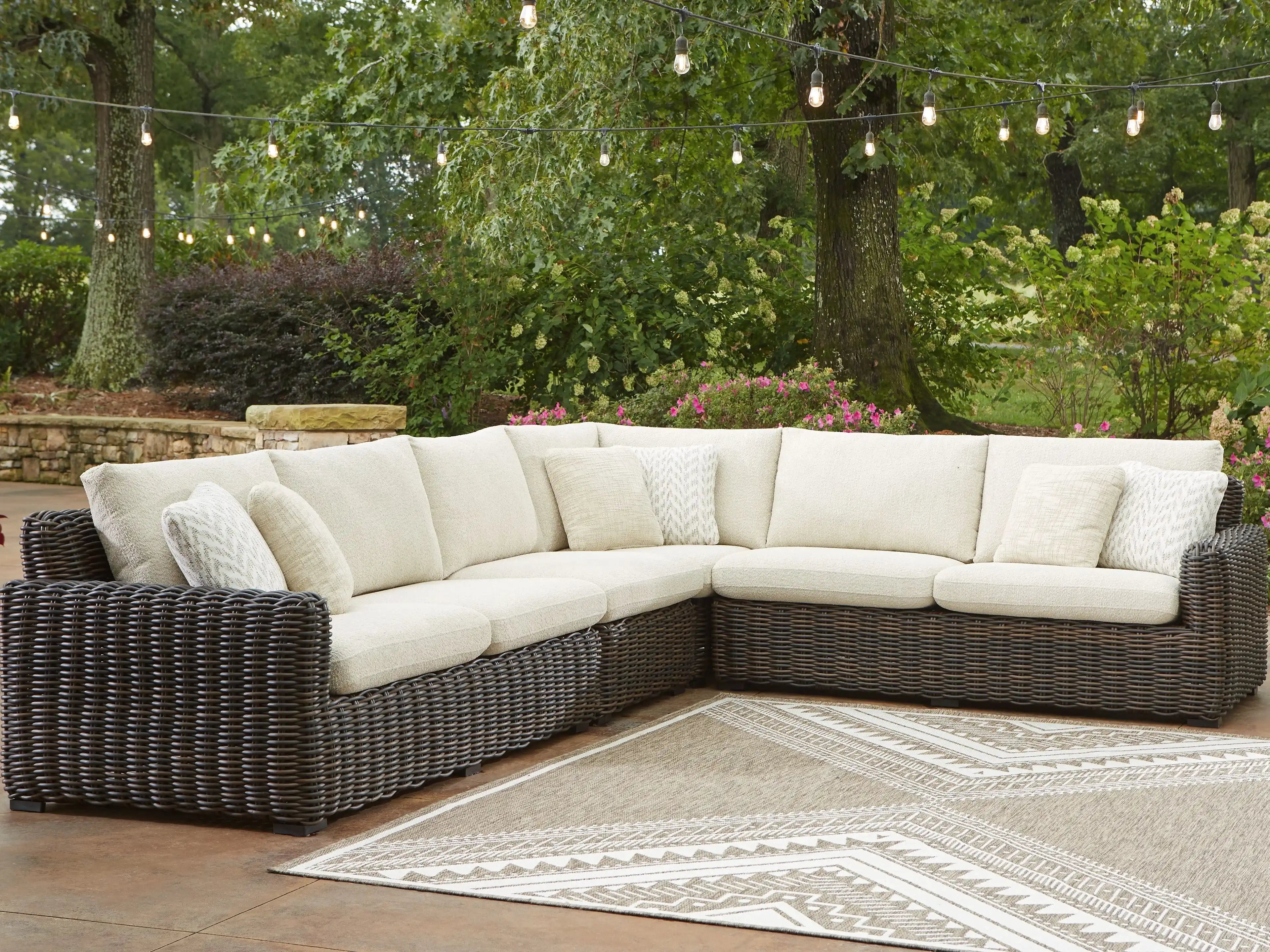 Kimora - 4-Piece Outdoor Sectional - Beige / Dark Brown - Best Buy Furniture