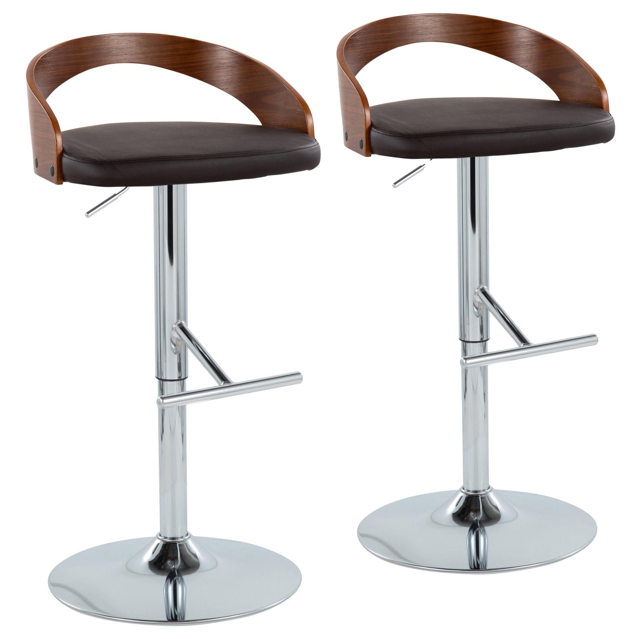 Grotto - Mid Century Modern Adjustable Height Barstool, Swivel With Straight T Footrest (Set of 2) - Best Buy Furniture