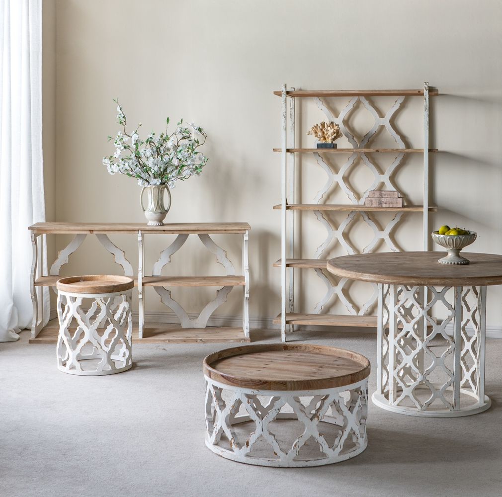 Round Wooden Dining Table With Ornate Cut Out Base - Brown / Antique White - Best Buy Furniture