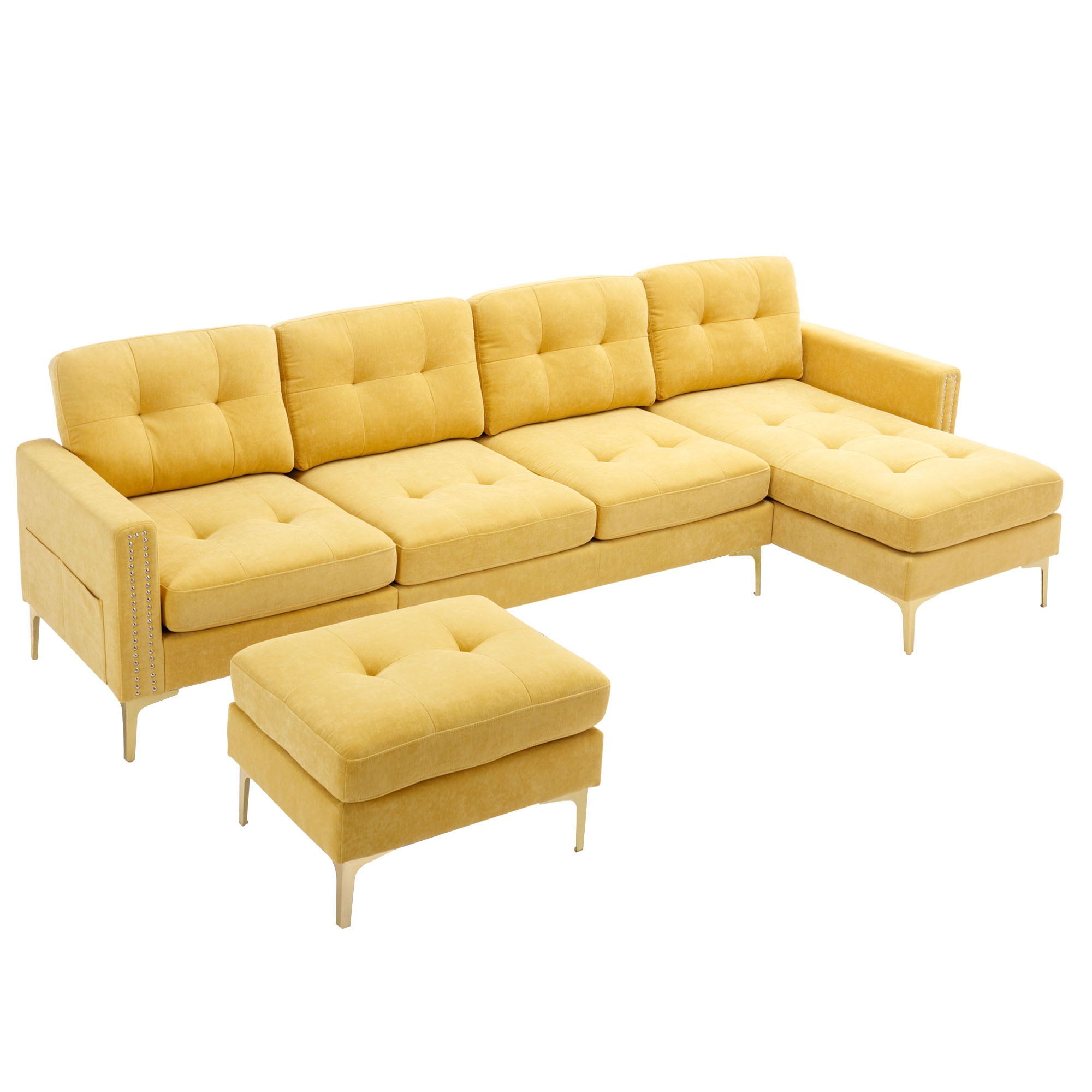 Modern L - Shape Convertible Sectional Sofa With Movable Ottoman - Best Buy Furniture