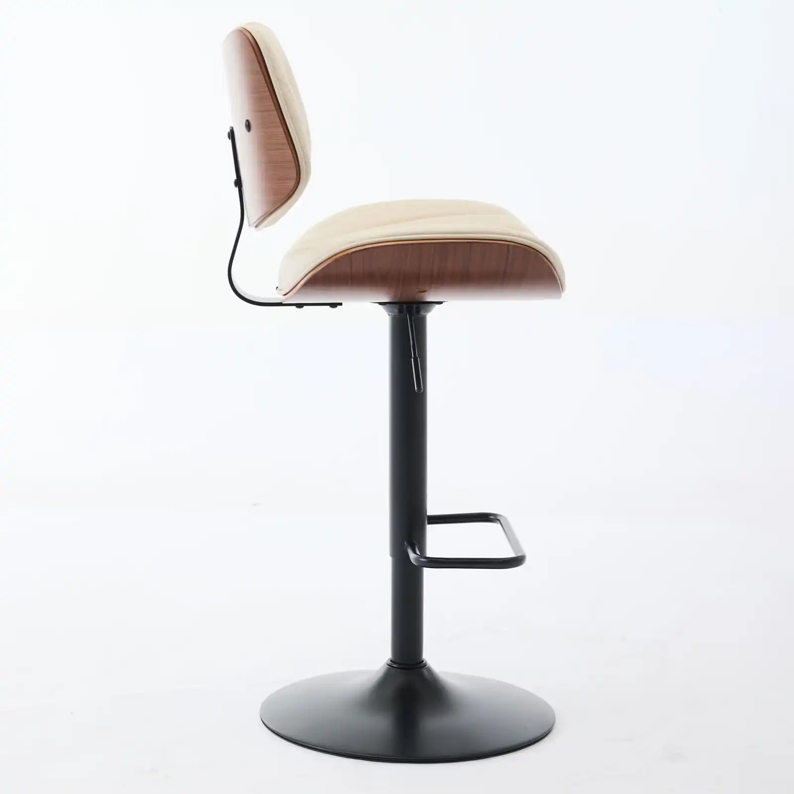 Mid Century Modern Walnut Bar Stool, Adjustable Black Leather Swivel Chair, Beige - Best Buy Furniture