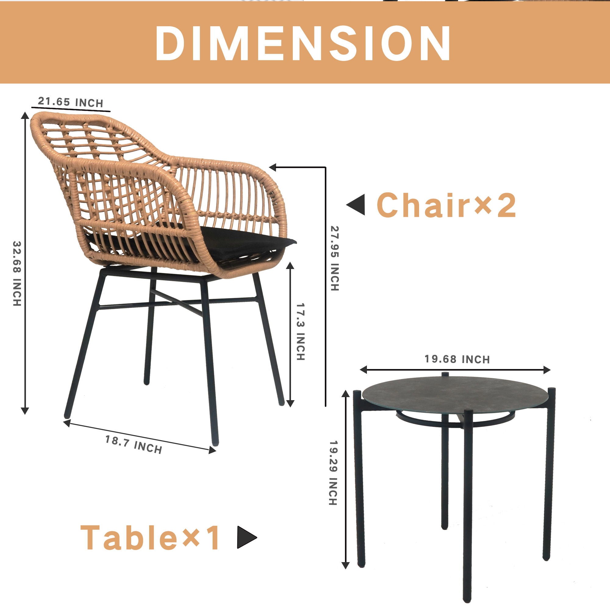 3 Pieces Of Luxury Outdoor Wicker Furniture, Patio Bistro Style Table And Chair Combination, Weather Resistant PE Wicker Weave, Suitable For Garden - Black / Natural - Best Buy Furniture