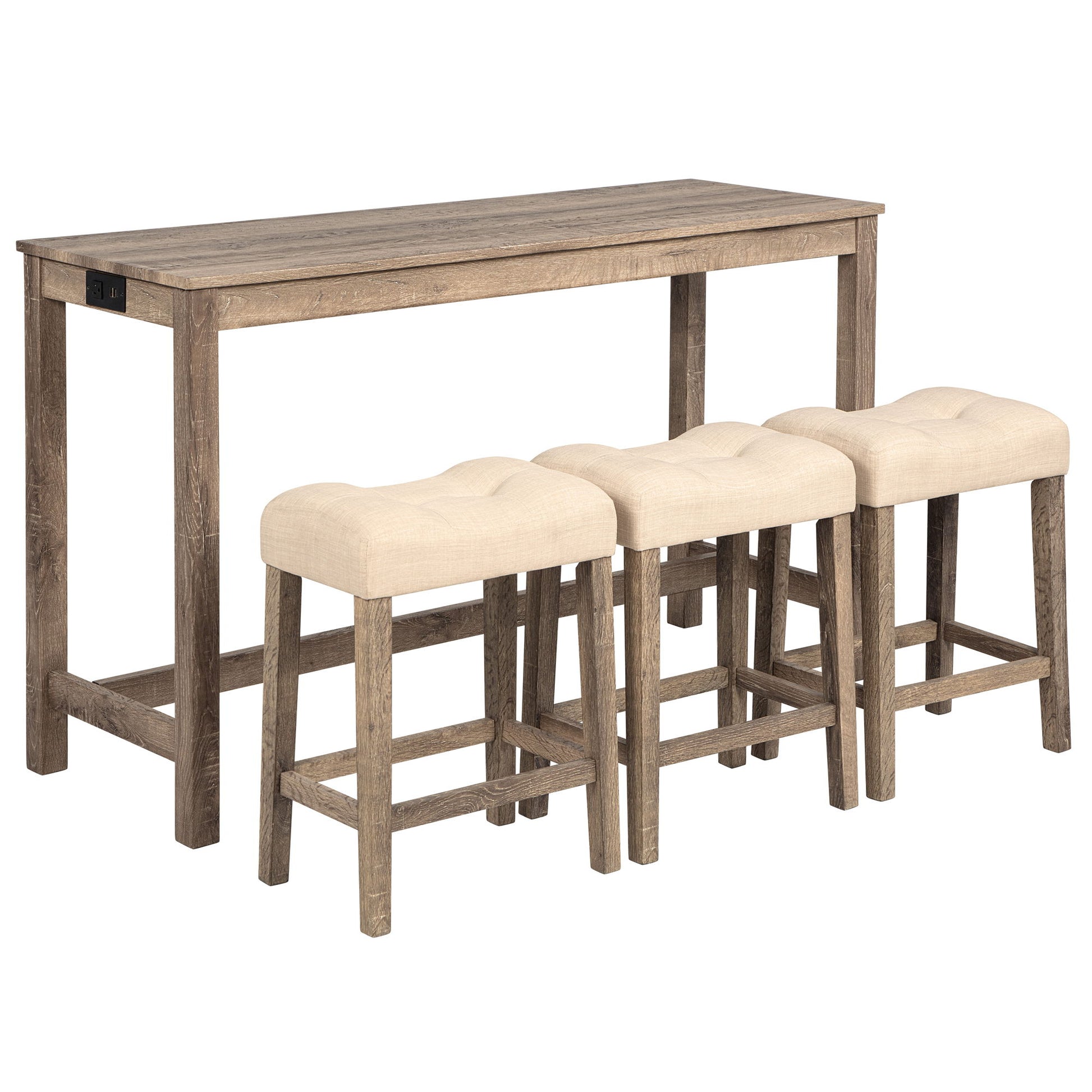 4 Piece Bar Table Set With Power Outlet, 3 Padded Stools - Best Buy Furniture