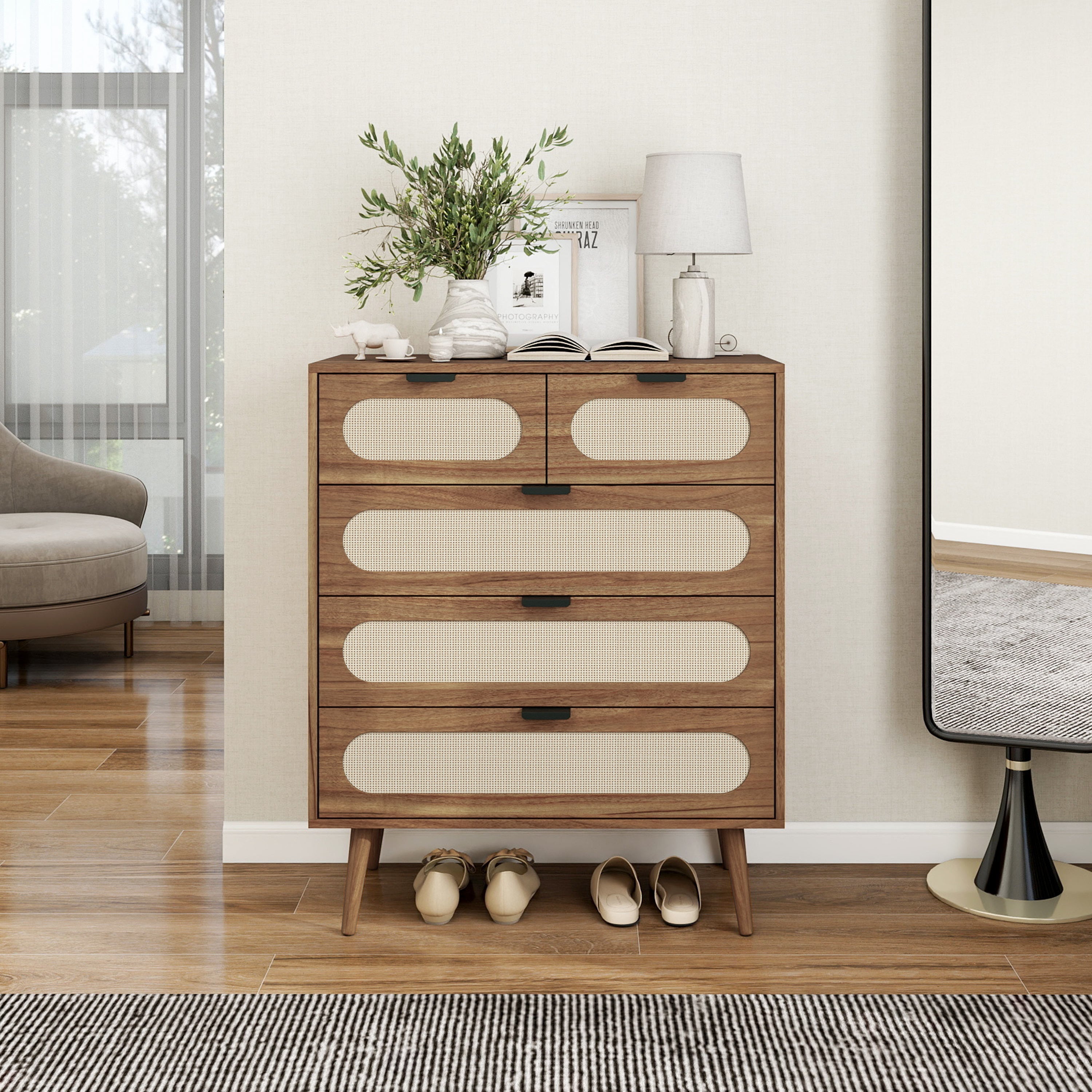 Modern 5-Drawer Accent Storage Cabinet – Walnut MDF - Best Buy Furniture