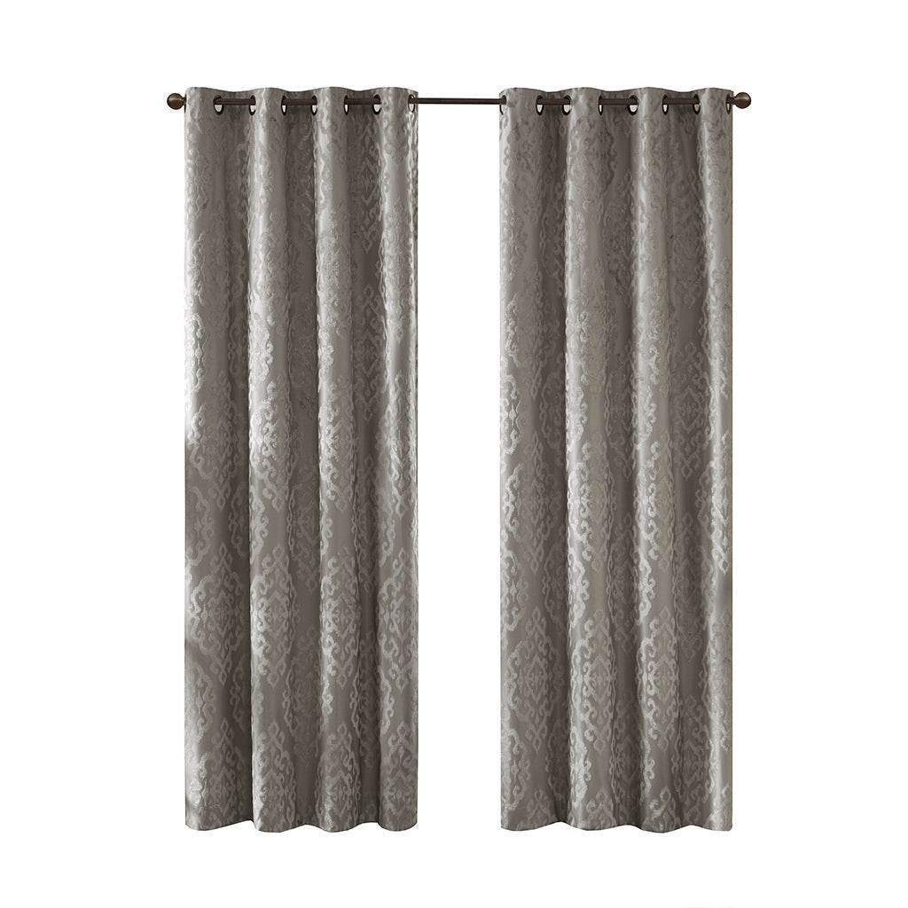 Knitted jacquard damask total blackout grommet top curtain panel (only 1 pc panel)