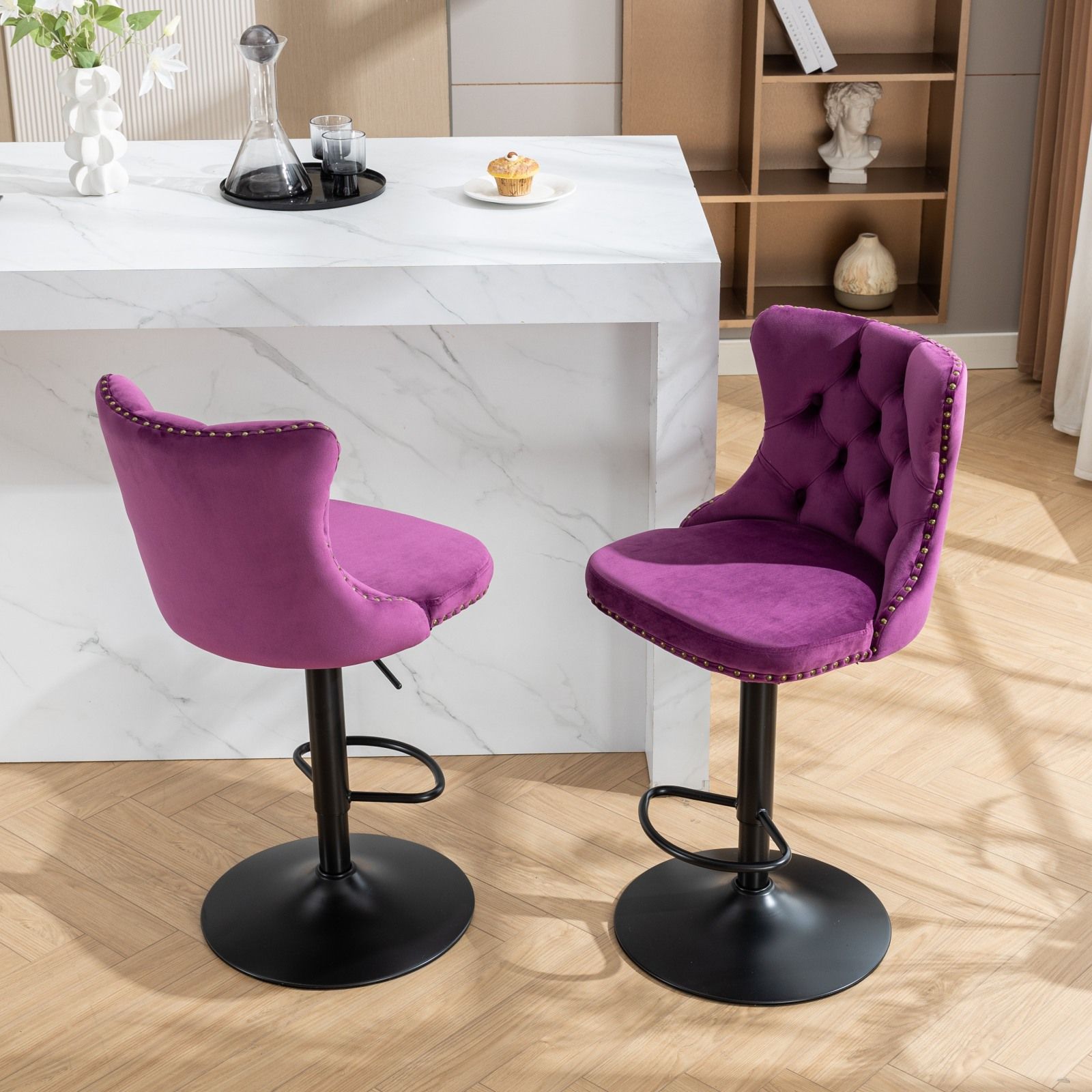 Swivel Velvet Barstools Adjusatble Seat Height, Modern Upholstered Bar Stools With Backs Comfortable Tufted For Home Pub And Kitchen Island (Set of 2) - Best Buy Furniture