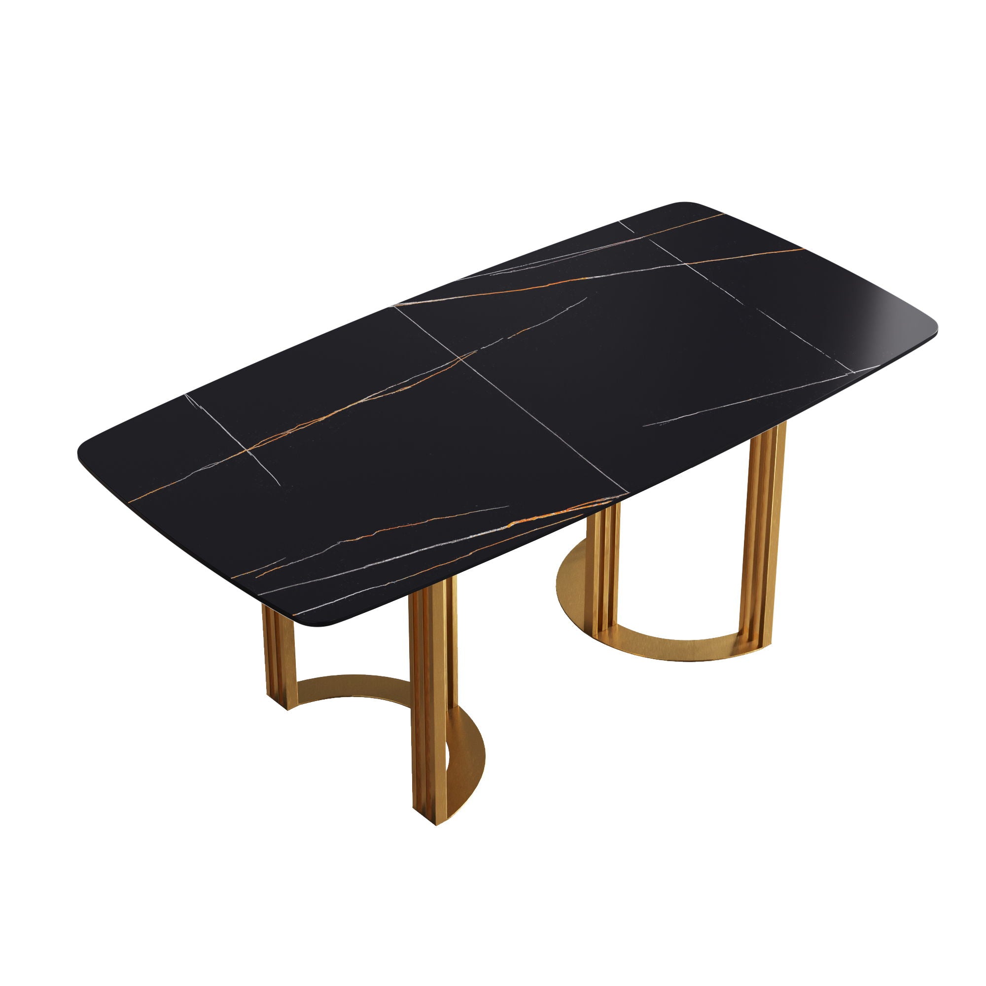 70.87" Modern Artificial Stone Black Curved Metal Leg Dining Table, Can Accommodate 6-8 People - Black / Gold - Best Buy Furniture