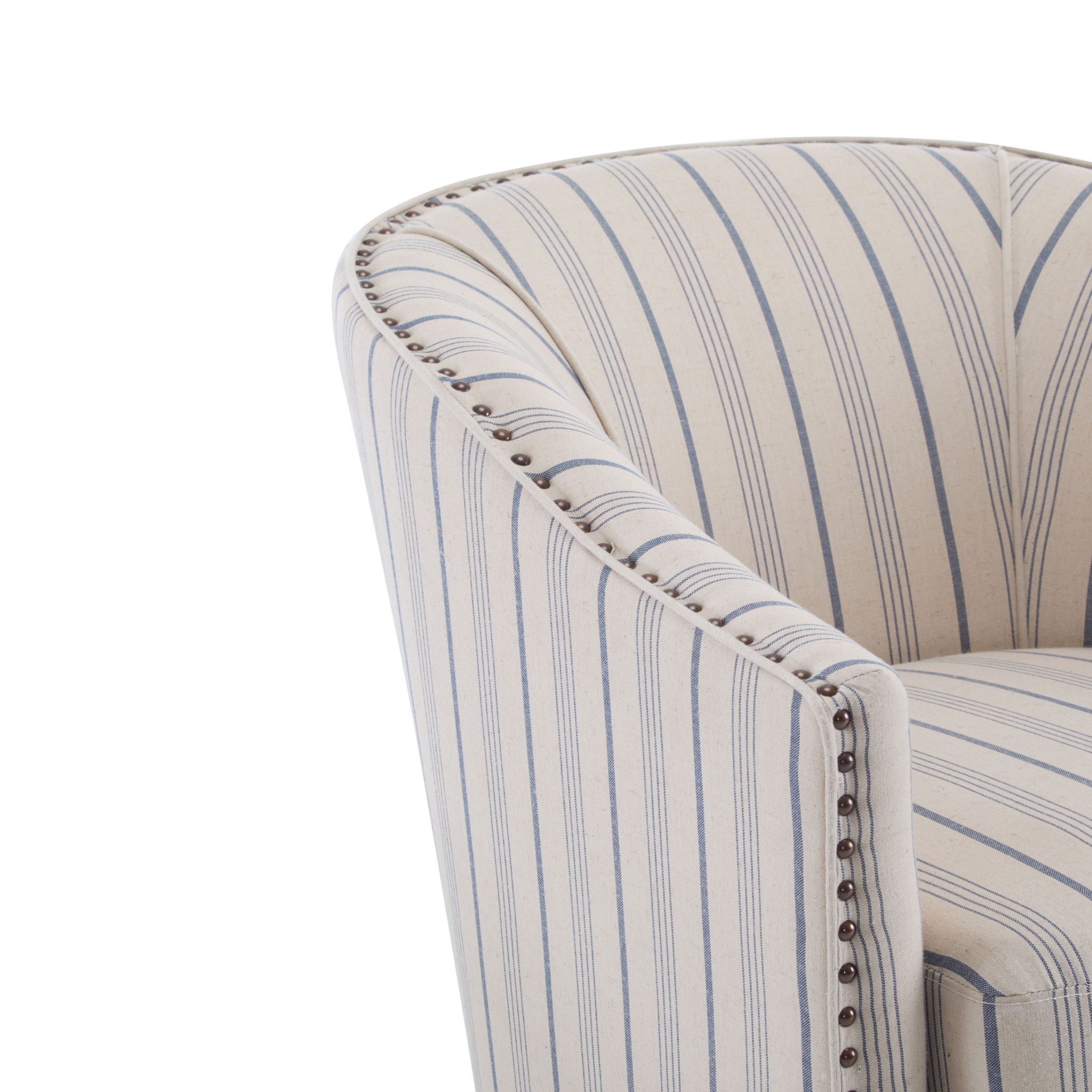 Transitional Upholstered Stripe Barrel Chair With Birch Wood Legs And Plush Cushioned Seat - Beige / Blue Stripe - Best Buy Furniture