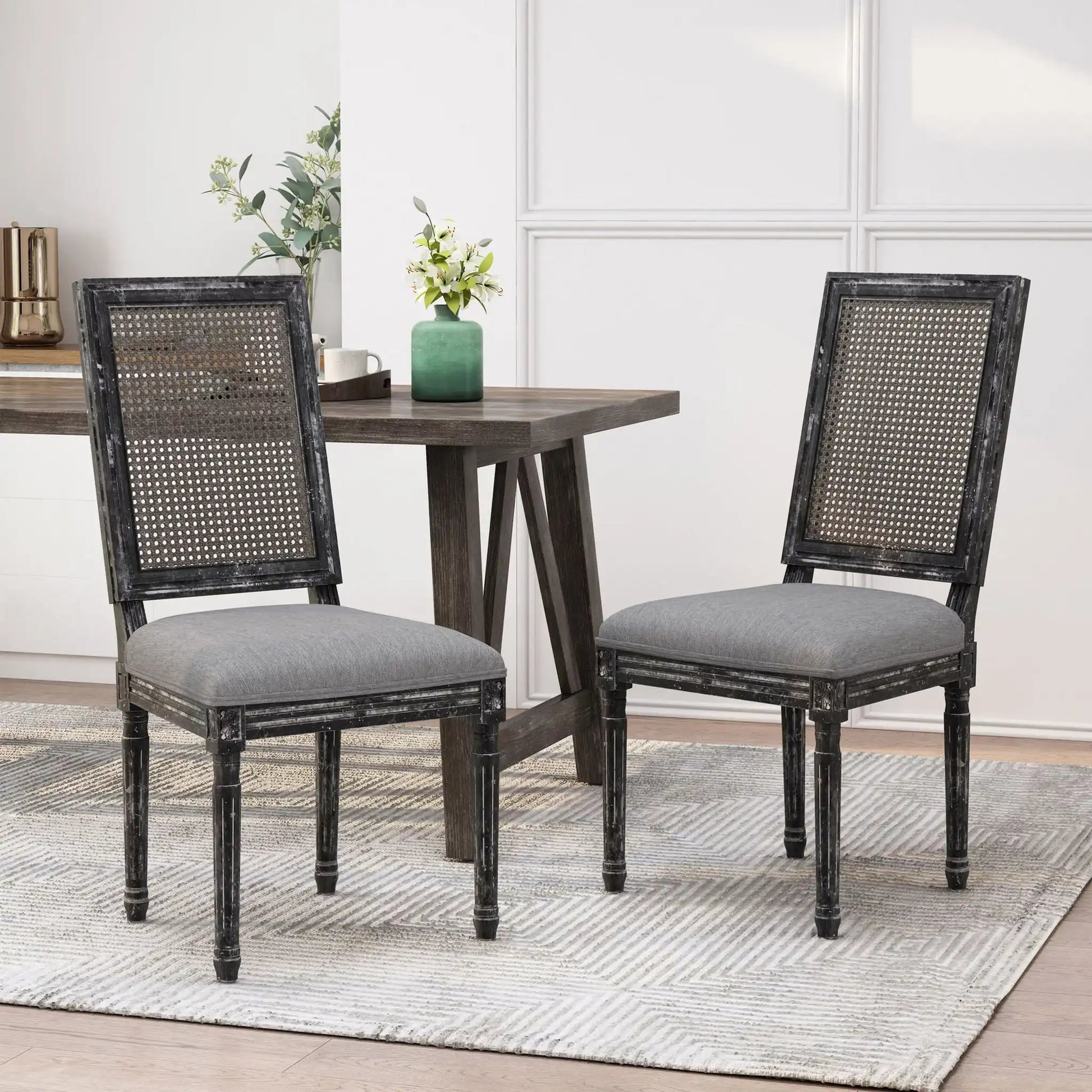 French Country Dining Chair With Rectangular Cane Backrest And Smooth Upholstered Seating - Best Buy Furniture