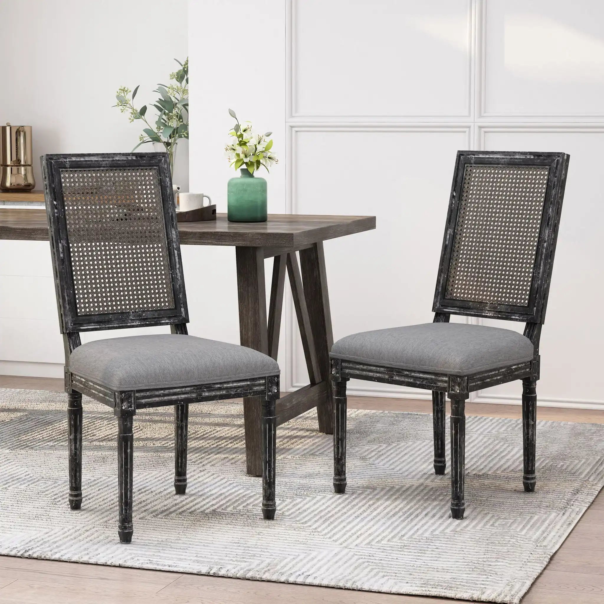 French Country Dining Chair With Rectangular Cane Backrest And Smooth Upholstered Seating - Best Buy Furniture