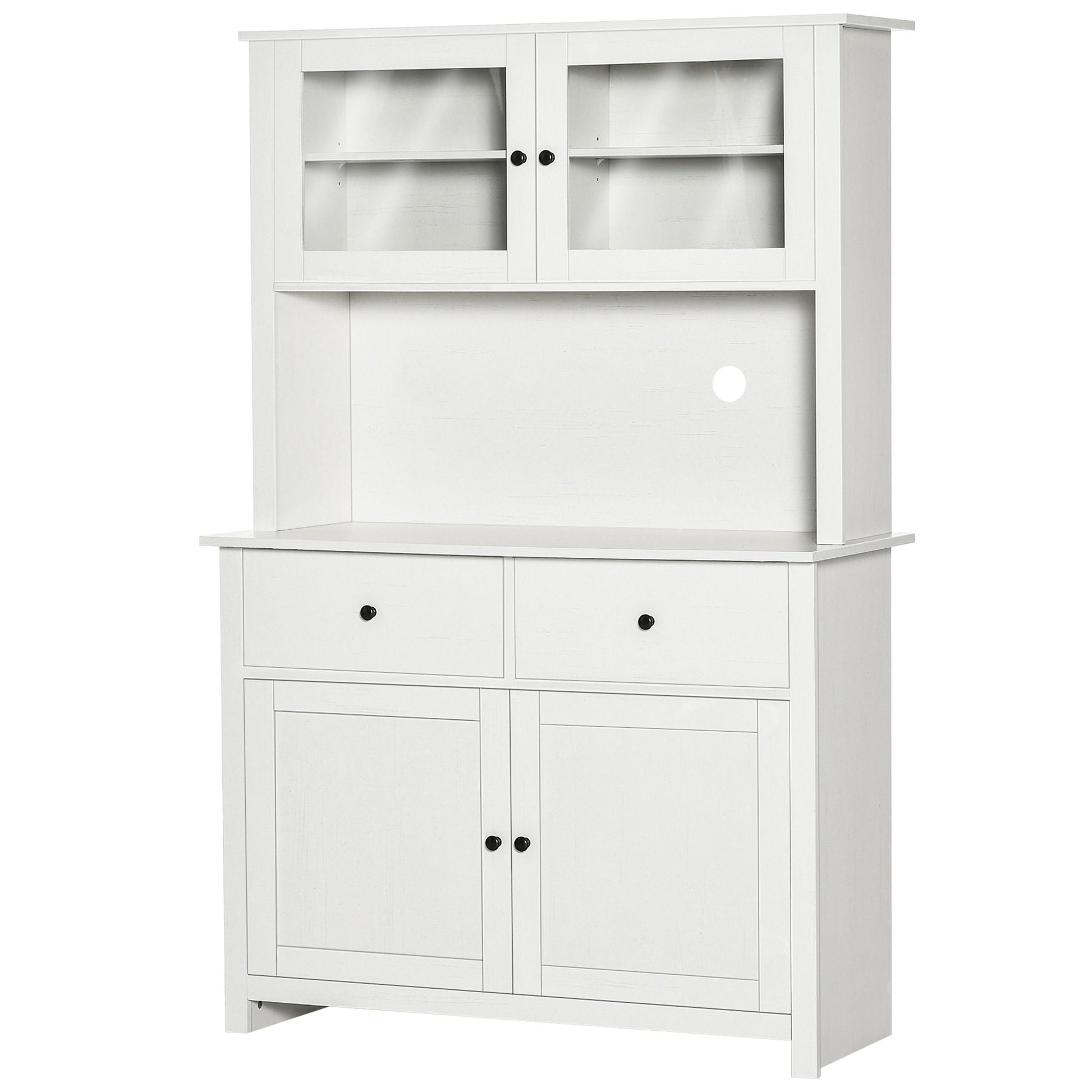 Homcom - 63.5" Kitchen Buffet With Hutch, Pantry Storage Cabinet With 4 Shelves, Drawers, Framed Glass Doors, Open Microwave Countertop - Antique White - Best Buy Furniture
