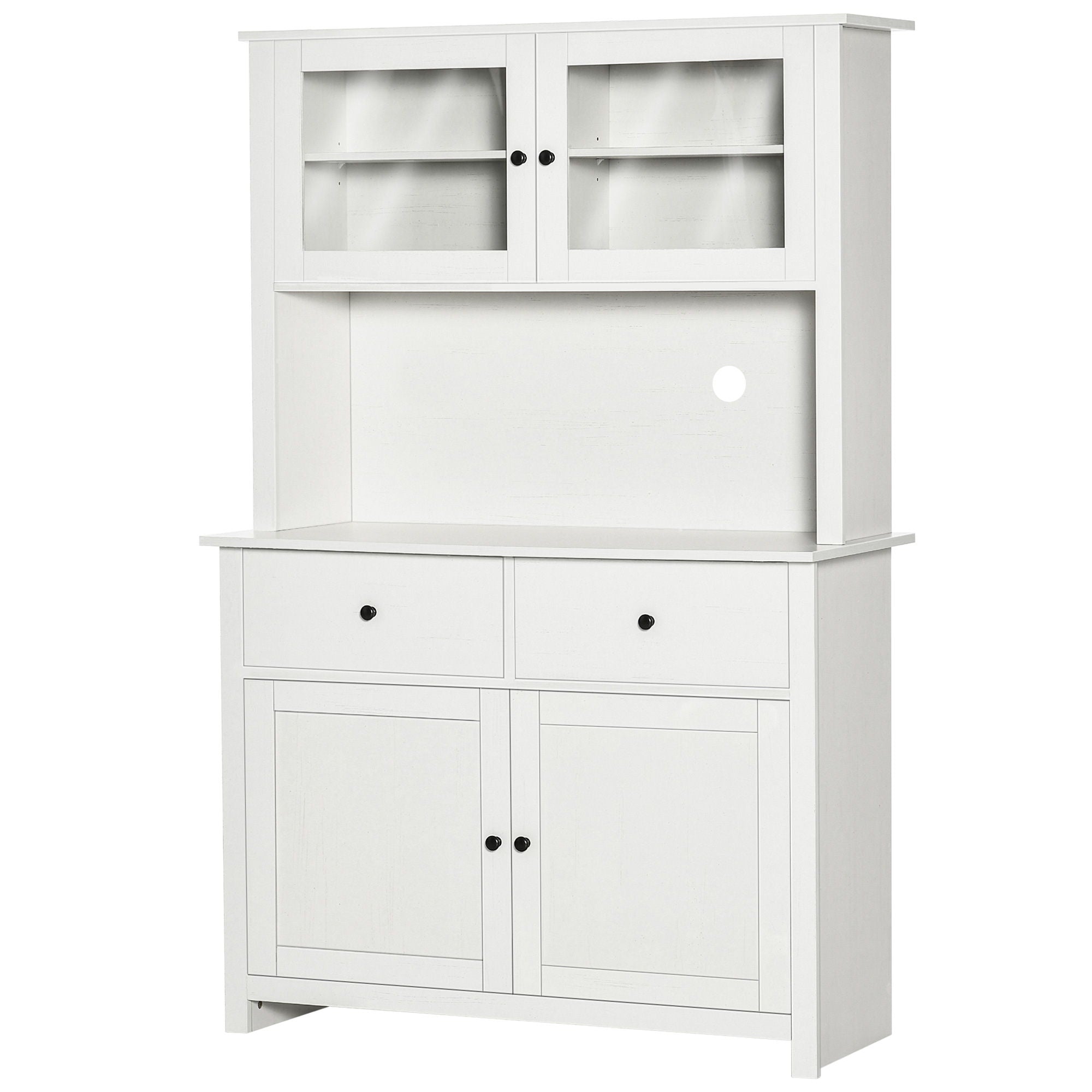 Homcom - 63.5" Kitchen Buffet With Hutch, Pantry Storage Cabinet With 4 Shelves, Drawers, Framed Glass Doors, Open Microwave Countertop - Antique White - Best Buy Furniture