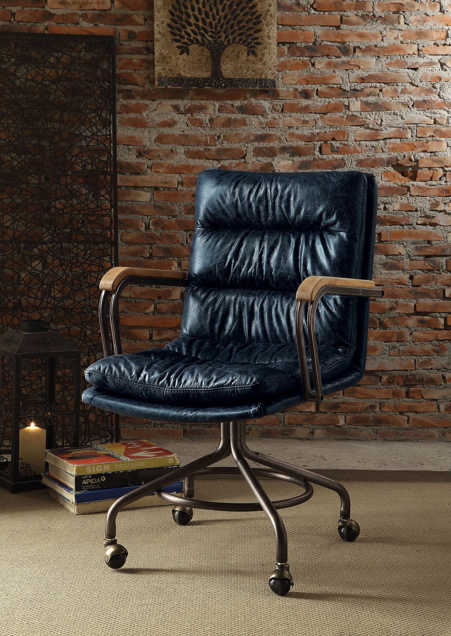 Harith - Retro Top Grain Leather Office Chair - Best Buy Furniture