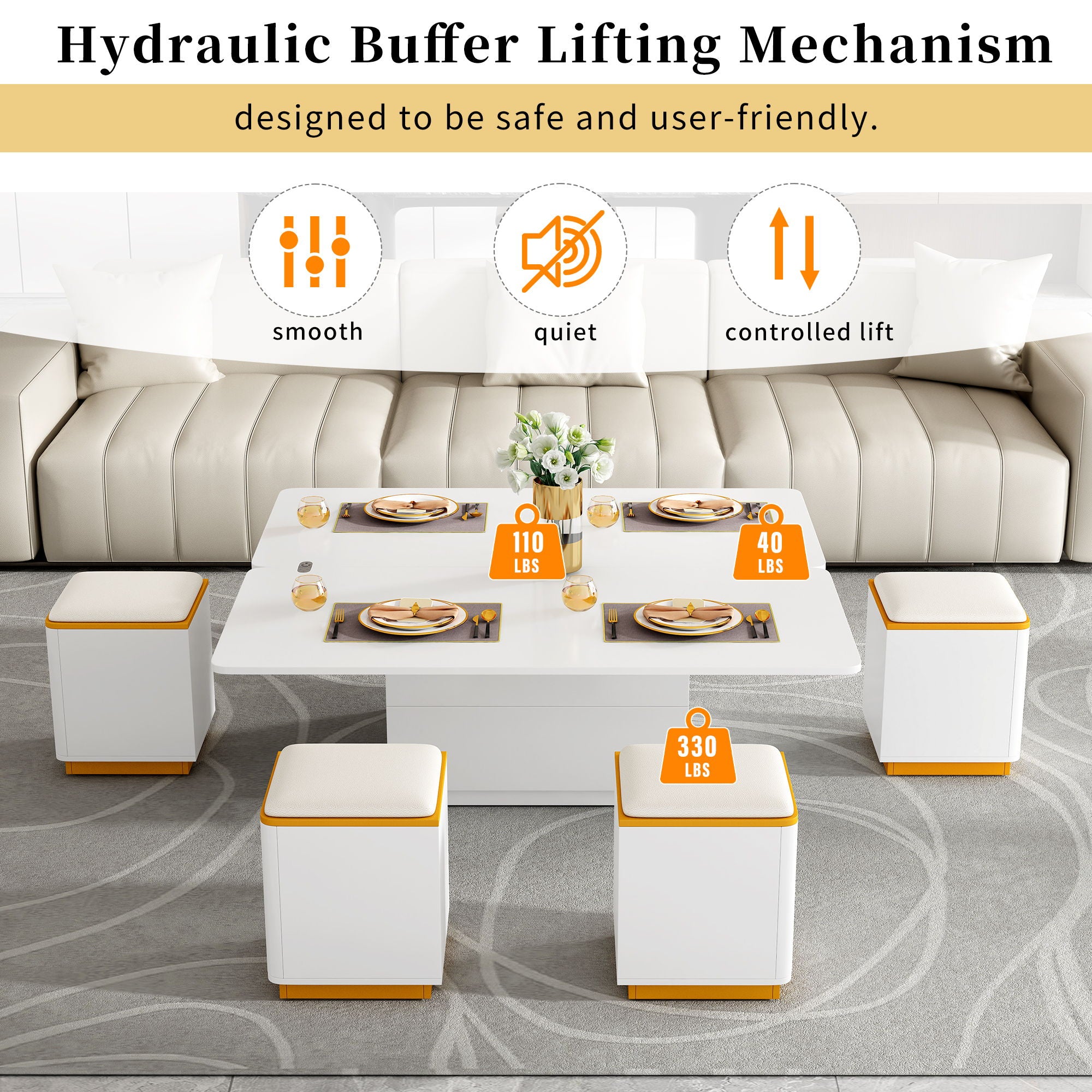 Multi Functional Adjustable Coffee Table With 4 Storage Stools - Best Buy Furniture