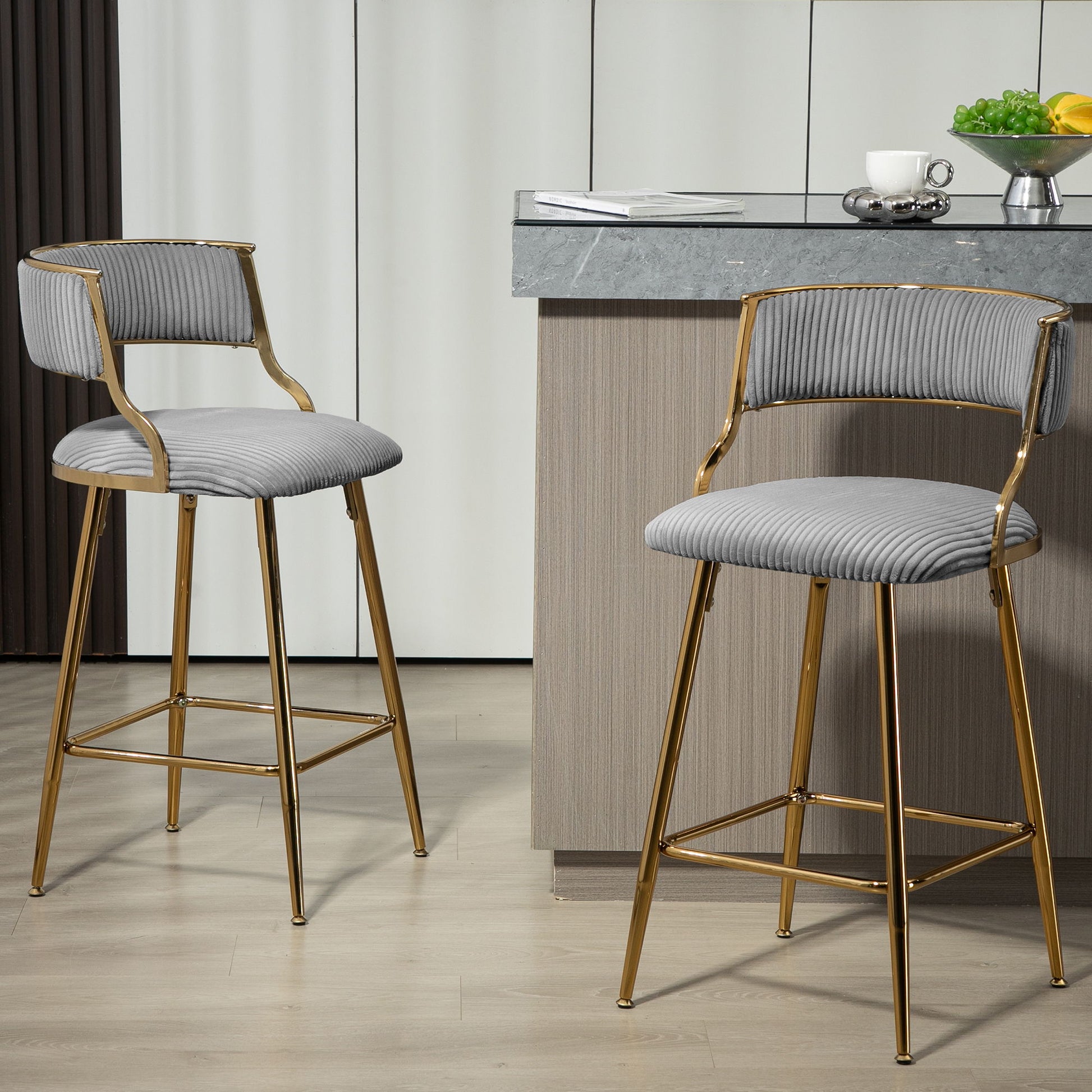 Counter Height Bar Stools With Powder Coating Base And Footrest (Set of 2) - Beige - Best Buy Furniture