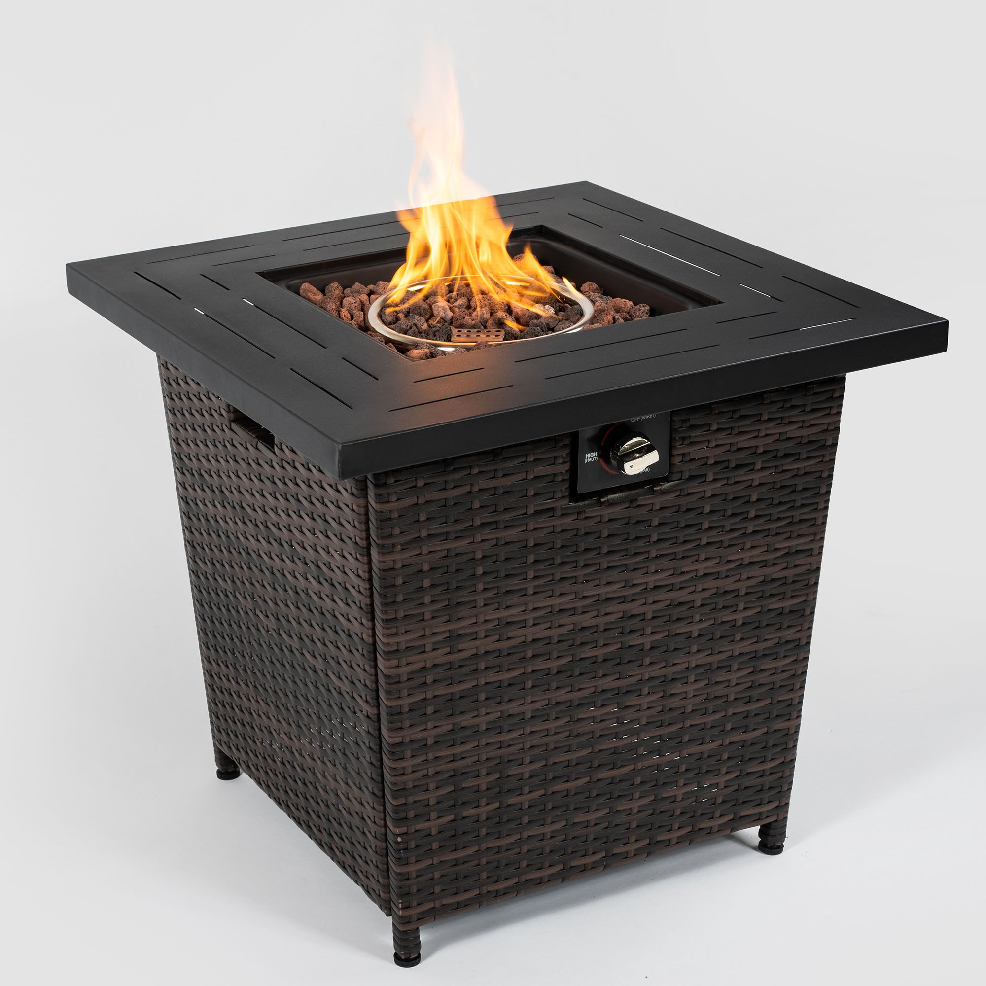 28" Wicker Square Fire Pit Table - Black Brown - Best Buy Furniture