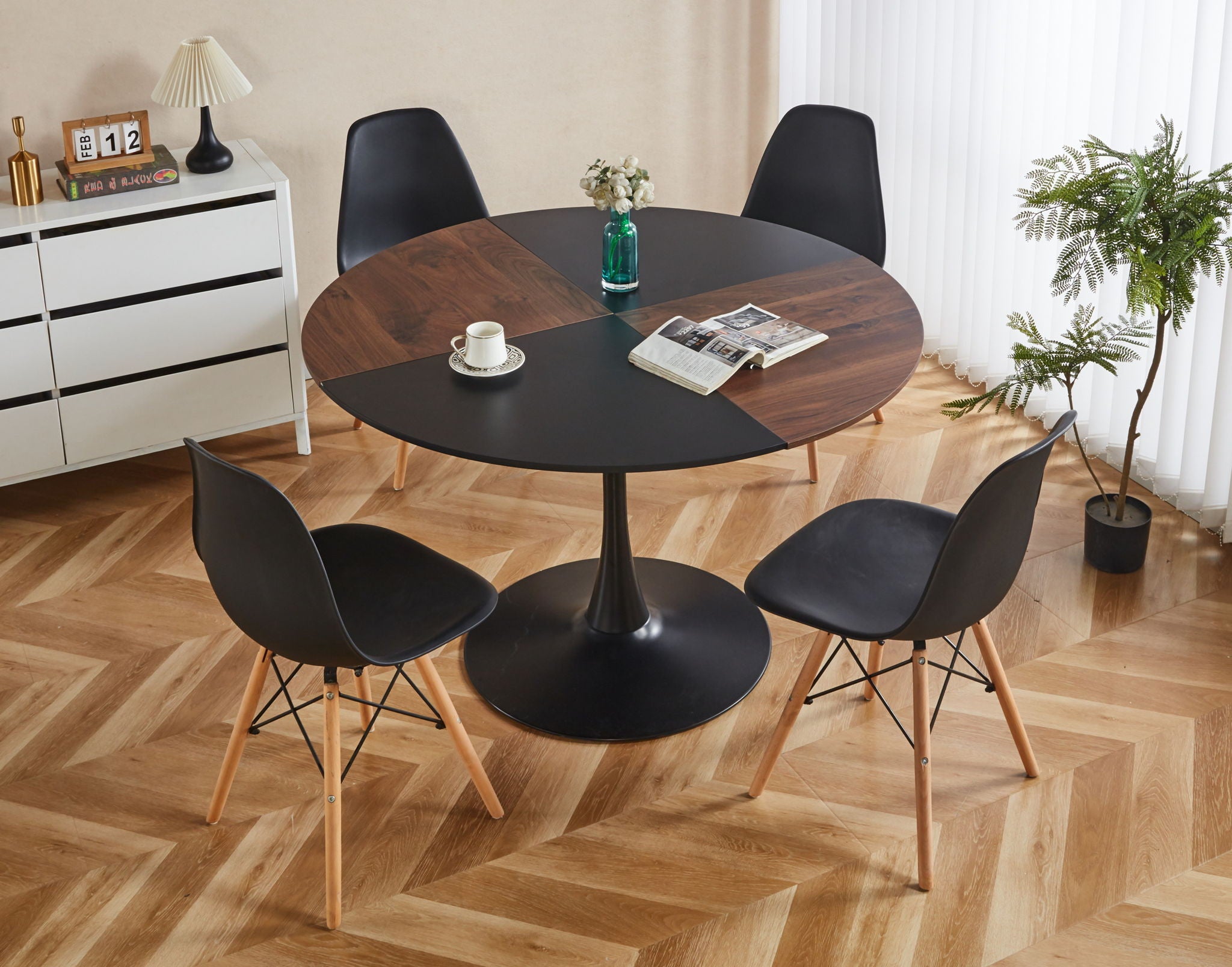 5 Pieces Dining Set, Table Metal Leg Mid-Century Dining Table For 4 - 6 People, Pedestal Dining Table, Table Leisure Coffee Table - Black - Best Buy Furniture