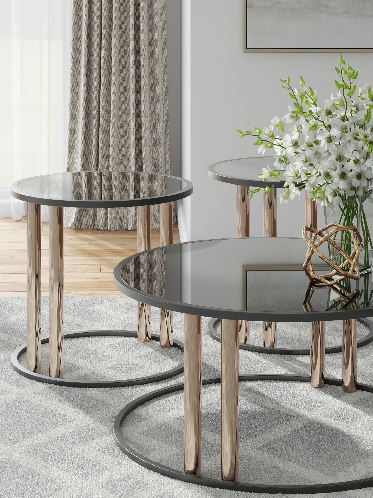 Hannerly - Occasional Table Set (Set of 3) - Black / Gold Finish - Best Buy Furniture