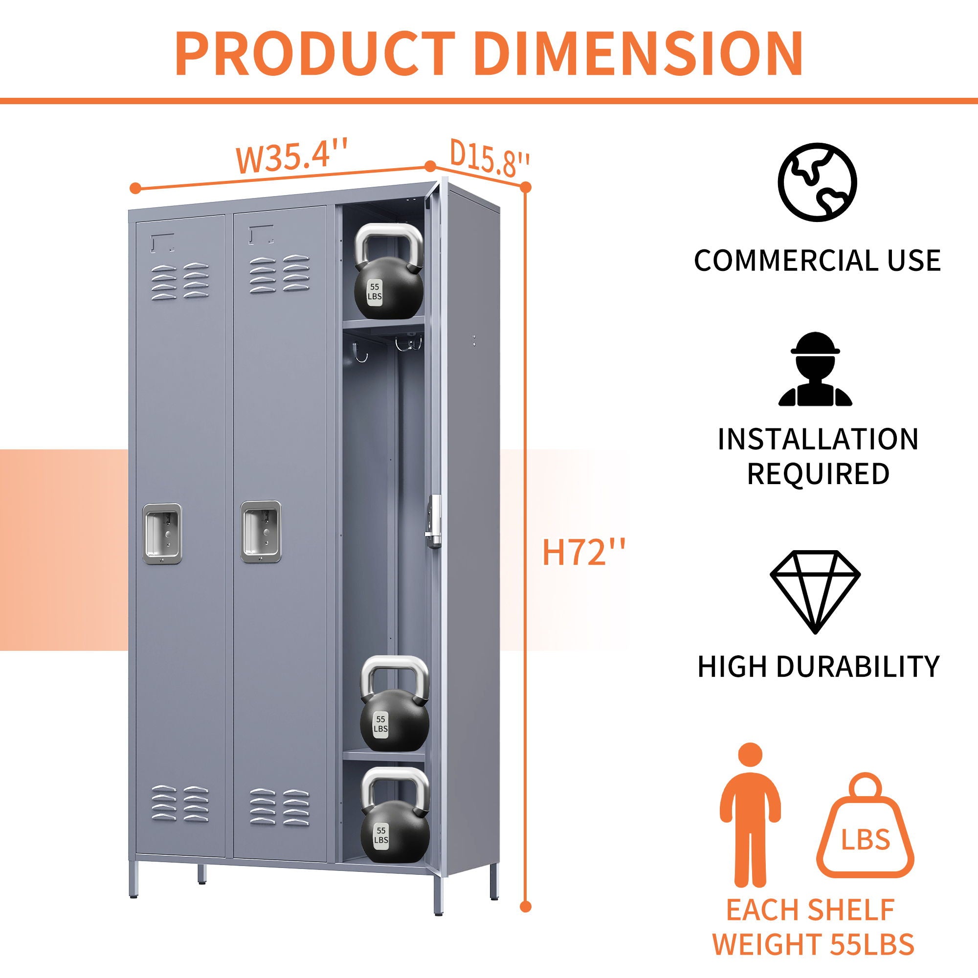 3 Door Lockers With Lock For Home, Gym, Office, School, And Garage - Gray - Best Buy Furniture